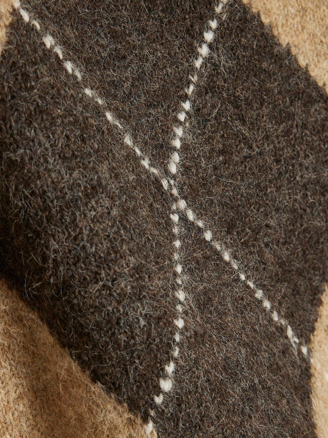 Image 5 of 6 of River Island Womens Argyle Bardot Knit Jumper - Beige