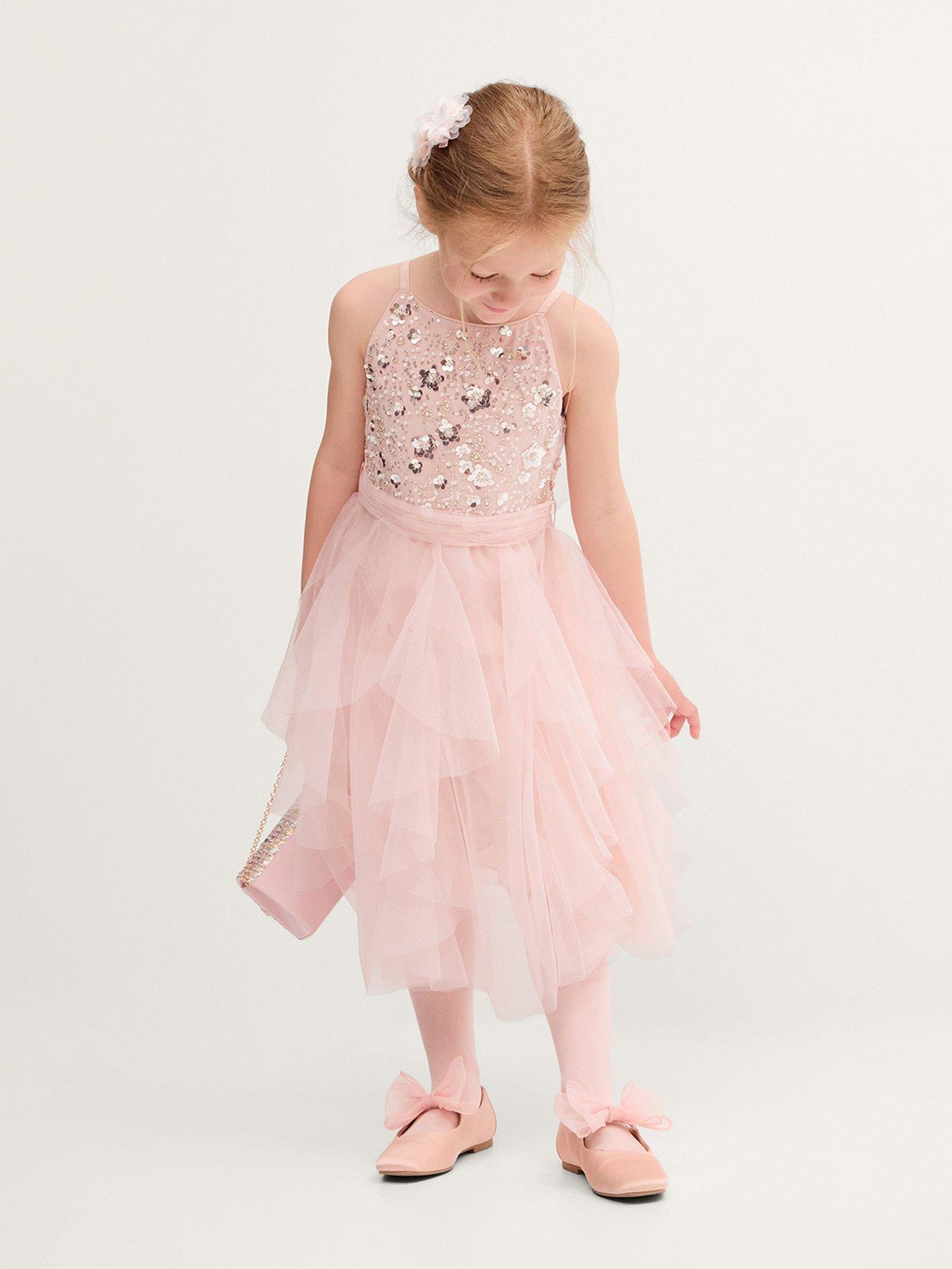 Monsoon Girls Strappy Gracie Waterfall Dress - Light Pink
