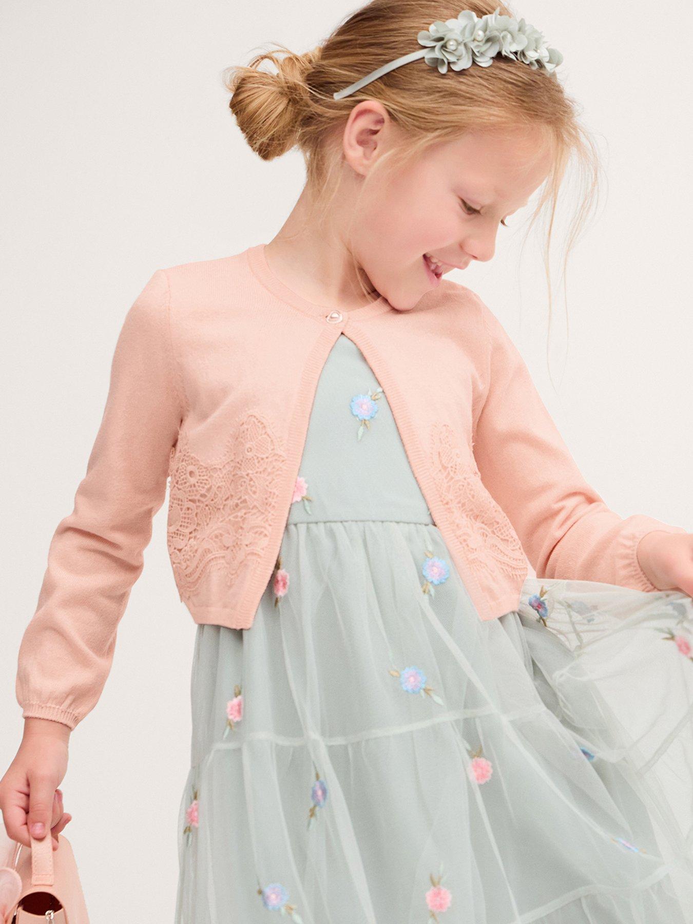 Image 1 of 4 of Monsoon Girls Harper Pearl Button Lace Cardigan - Pink