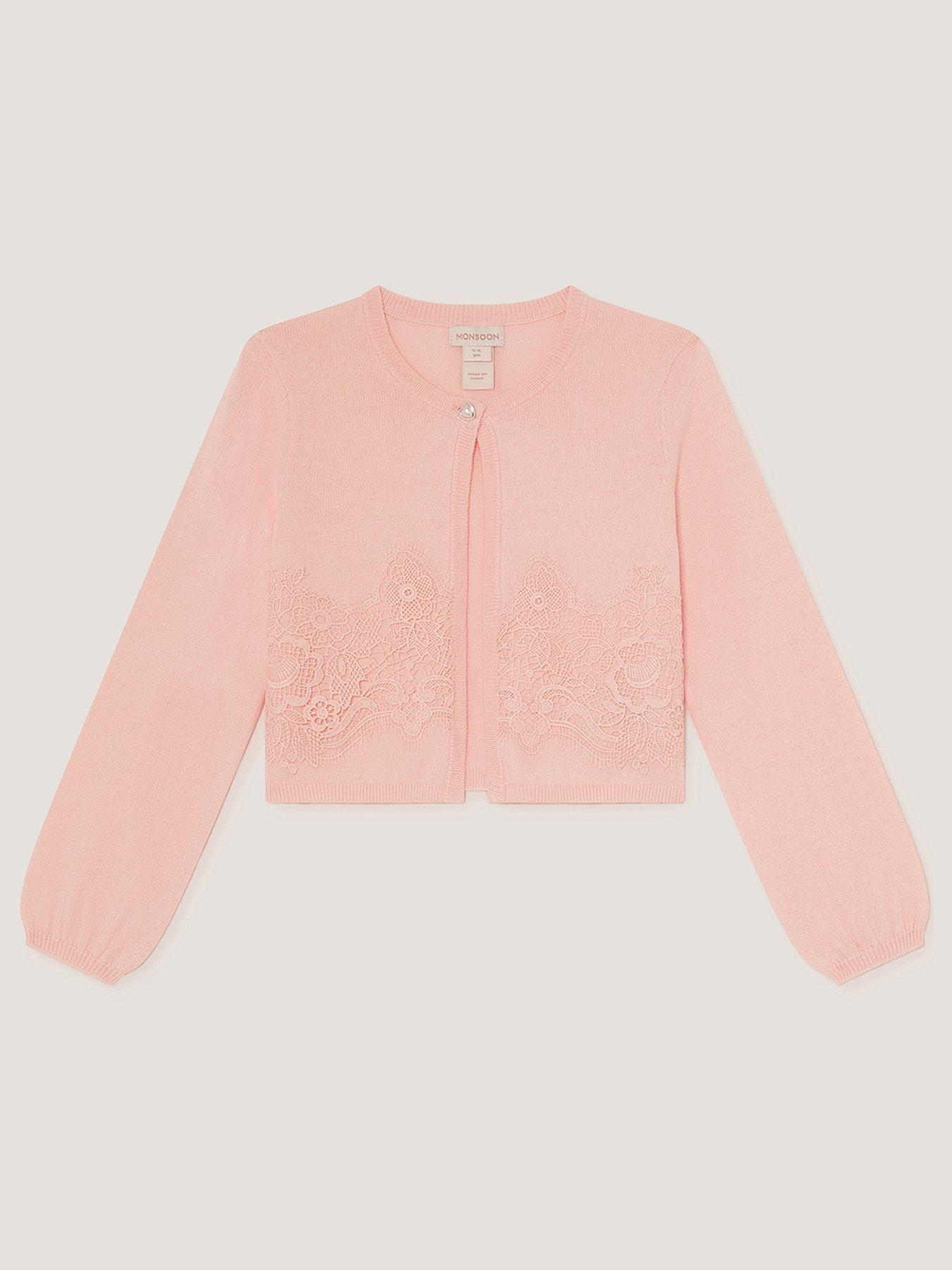 Image 2 of 4 of Monsoon Girls Harper Pearl Button Lace Cardigan - Pink