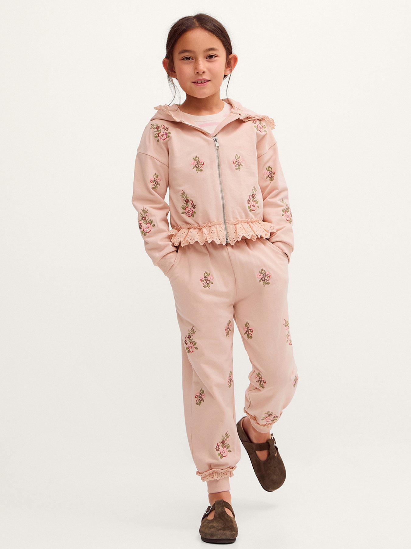 Monsoon Girls Broderie Trim Floral Co-Ord Jogger - Pink