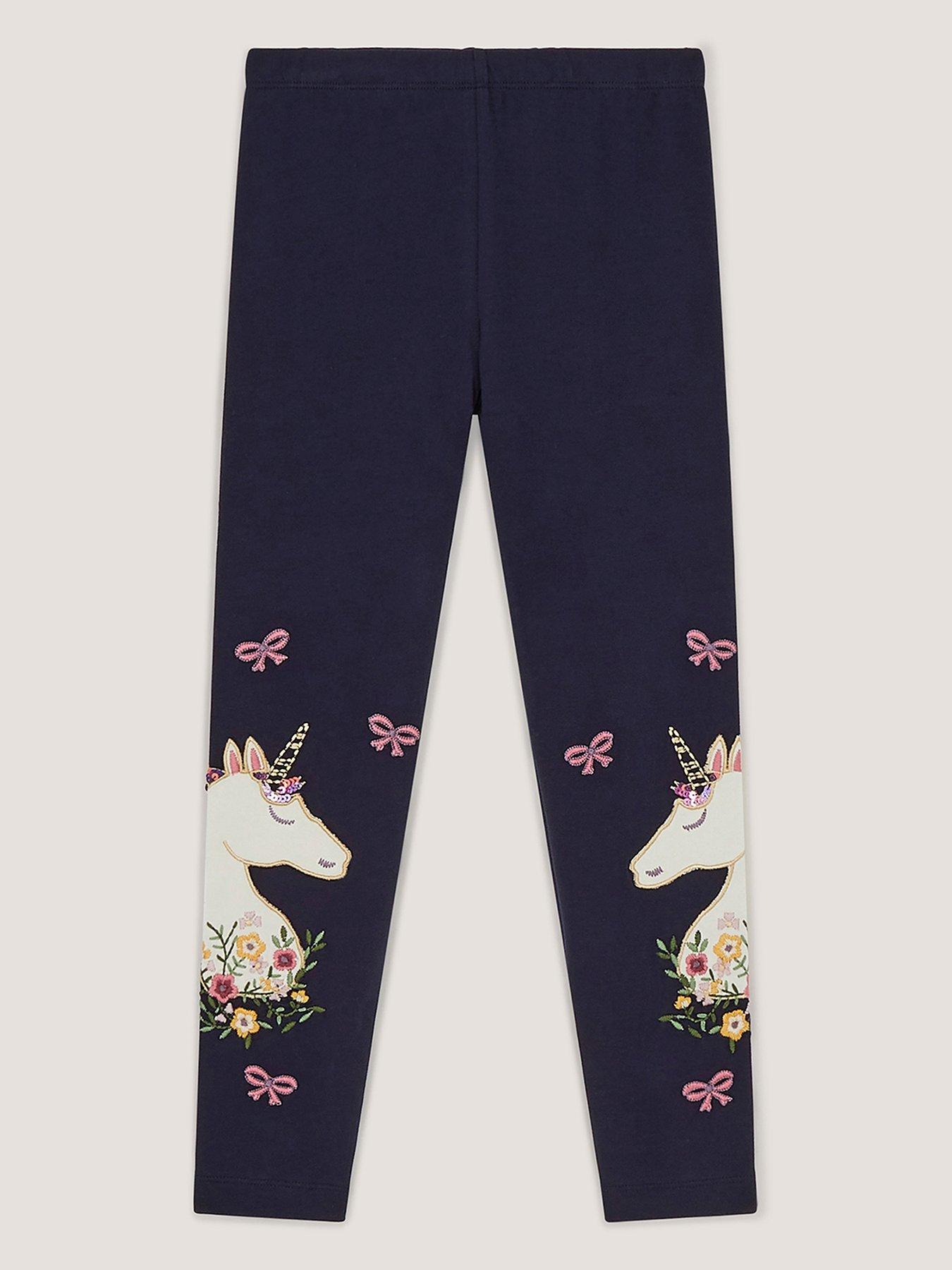 Monsoon Girls Embroidered Unicorn Leggings - Navy