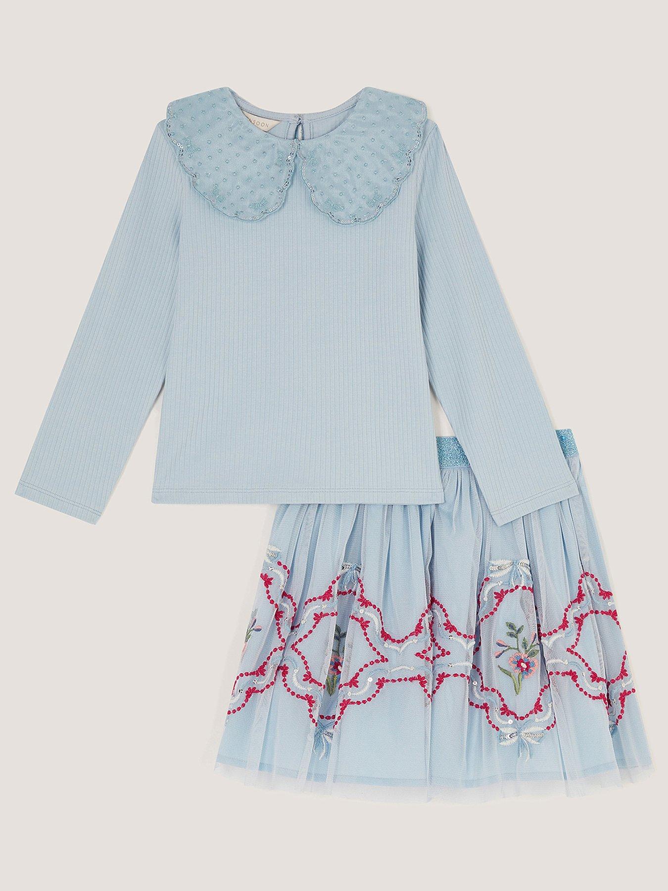 Image 2 of 4 of Monsoon Girls Mon Cheri Ribbed Disco Set - Blue