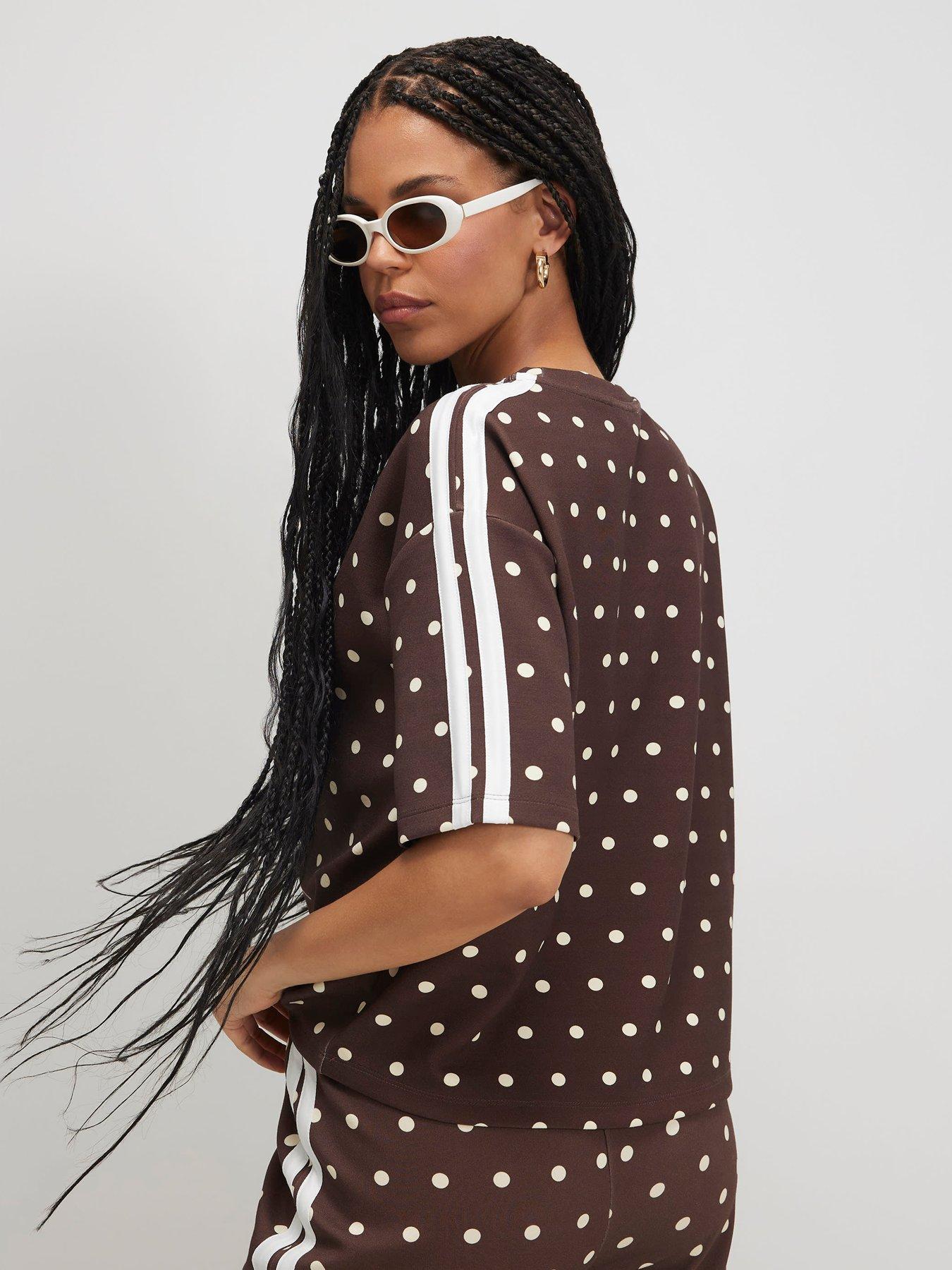 Image 2 of 5 of River Island Short Sleeve Polka Dot Tape Neoprene Co-Ord T-Shirt - Brown