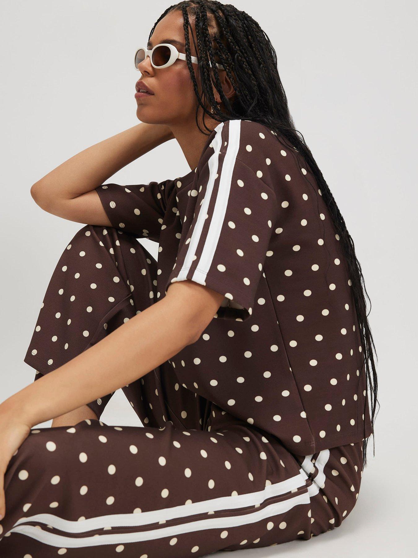 Image 4 of 5 of River Island Short Sleeve Polka Dot Tape Neoprene Co-Ord T-Shirt - Brown