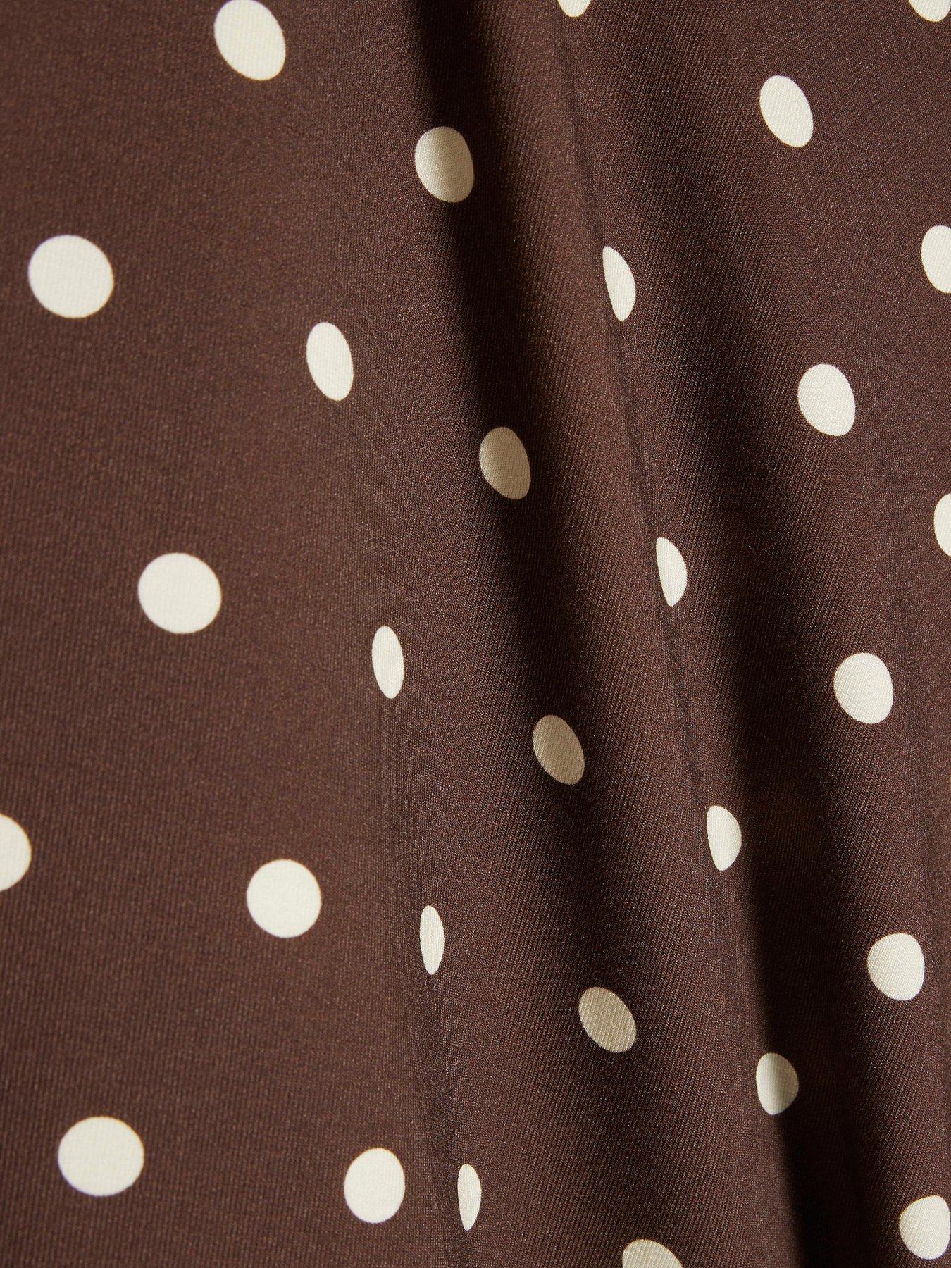 Image 5 of 5 of River Island Short Sleeve Polka Dot Tape Neoprene Co-Ord T-Shirt - Brown