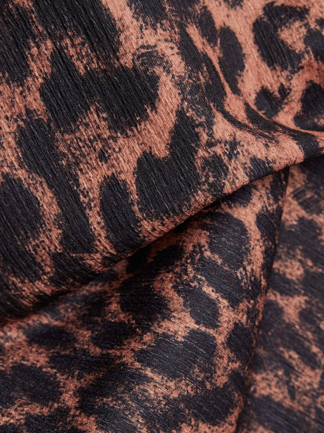 Image 6 of 6 of River Island Short Sleeve Leopard Texture Tie Top - Brown