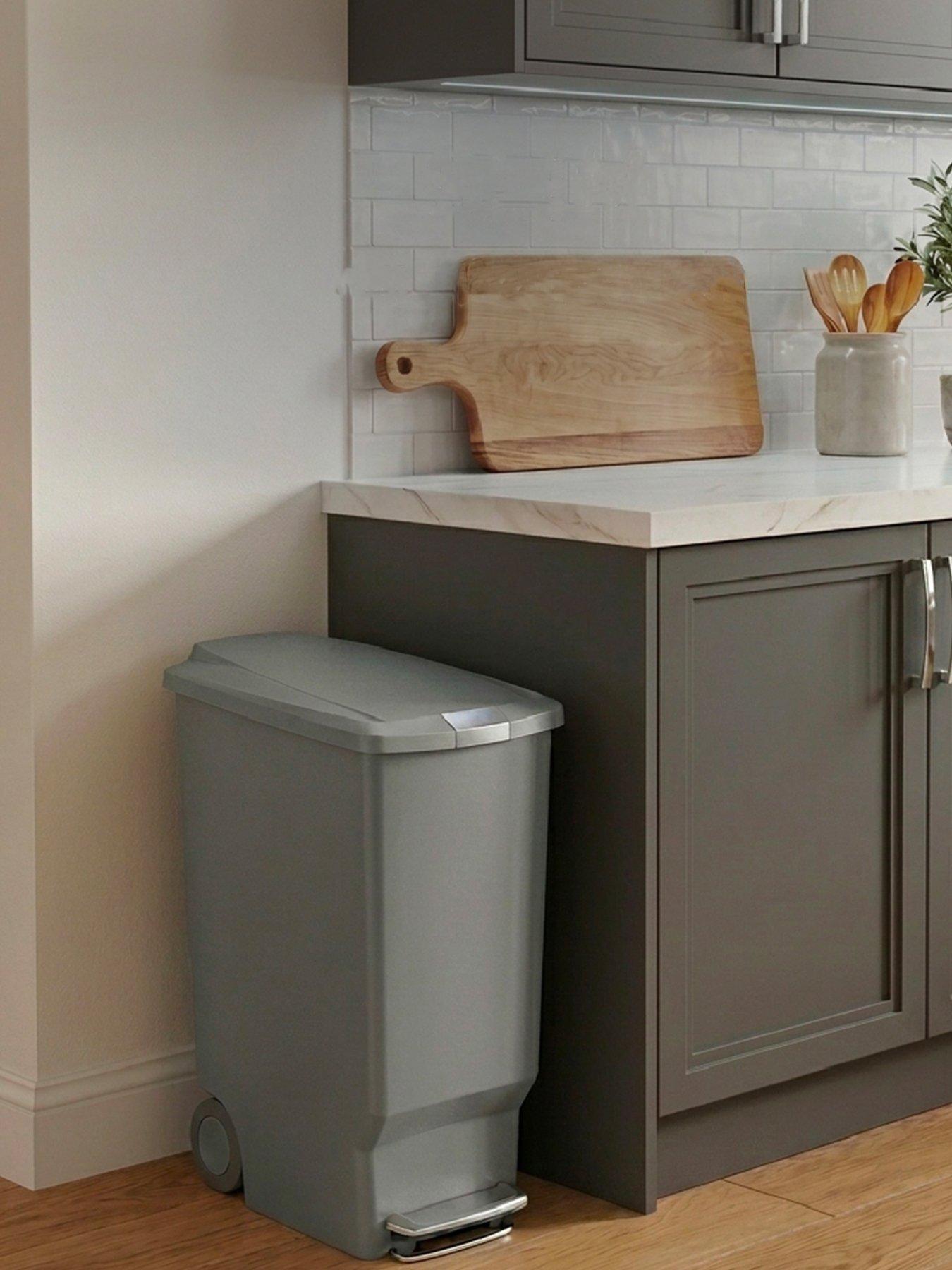 Simplehuman 40L Slim Plastic Pedal Bin, Grey