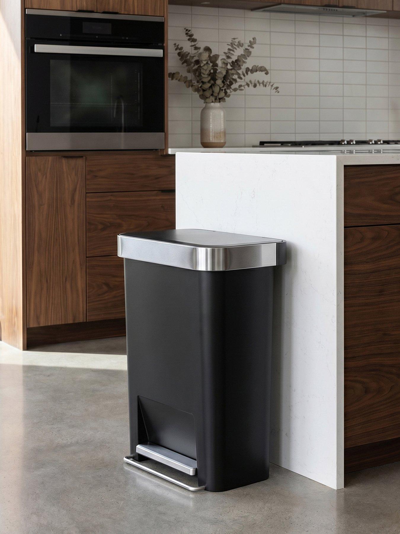 Simplehuman 45L Rectangular Pedal Bin W/Steel Trim, Black