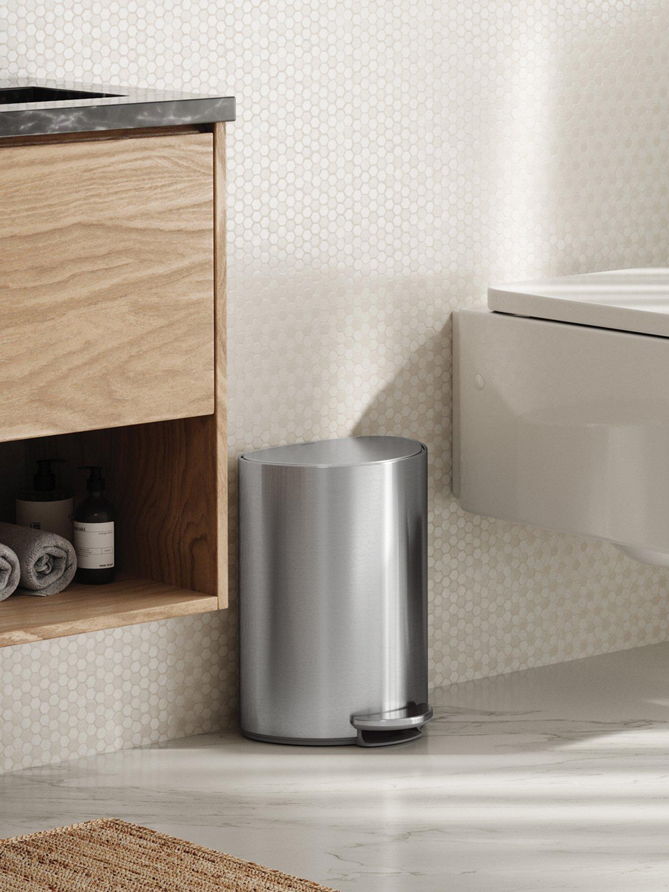 Simplehuman 6L Semi-Round Bathroom Pedal Bin, Brushed Stainless Steel