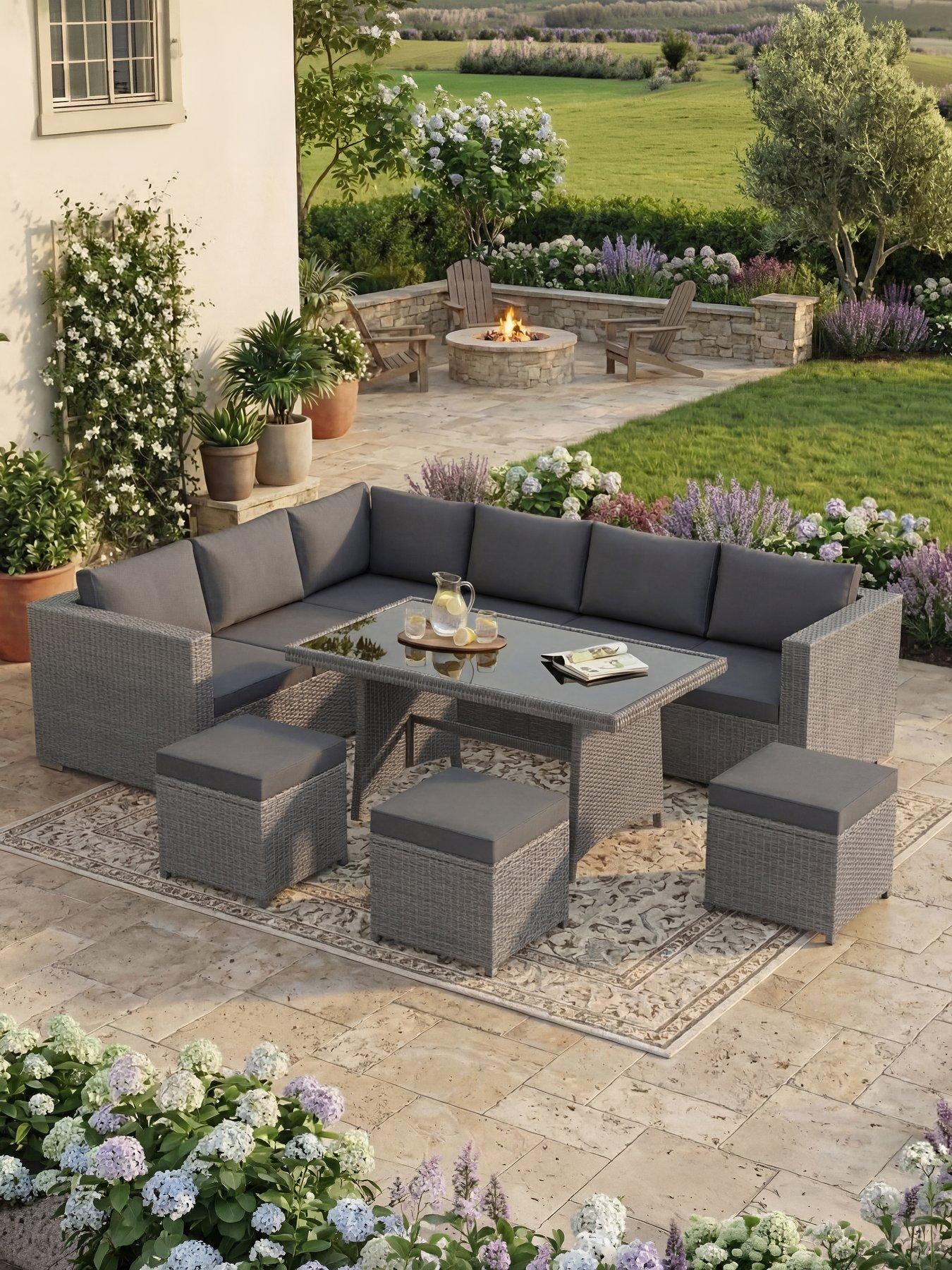 Garden Vida Belgrave 9 Seater Rattan Set - Grey