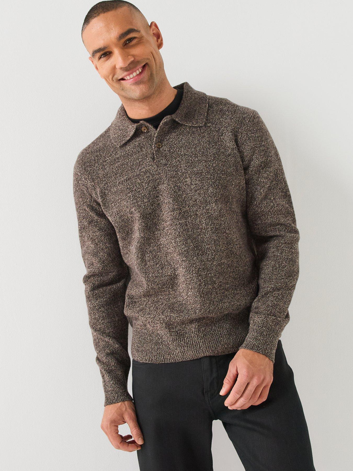 Image 1 of 6 of BOSS Mens C-Folpe Wool Knitted Long Sleeve Polo Shirt - Light Beige
