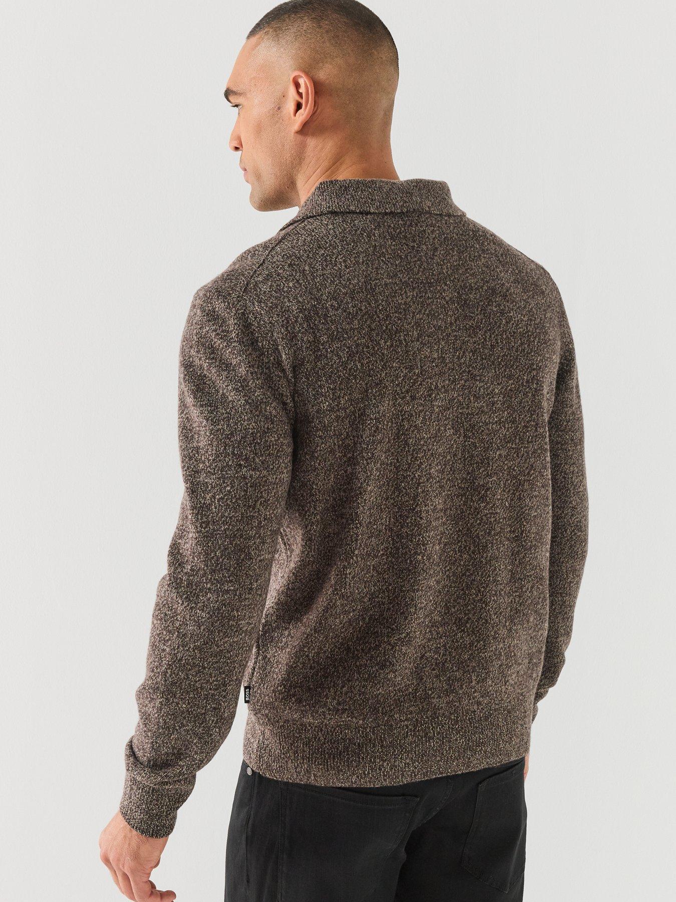 Image 2 of 6 of BOSS Mens C-Folpe Wool Knitted Long Sleeve Polo Shirt - Light Beige