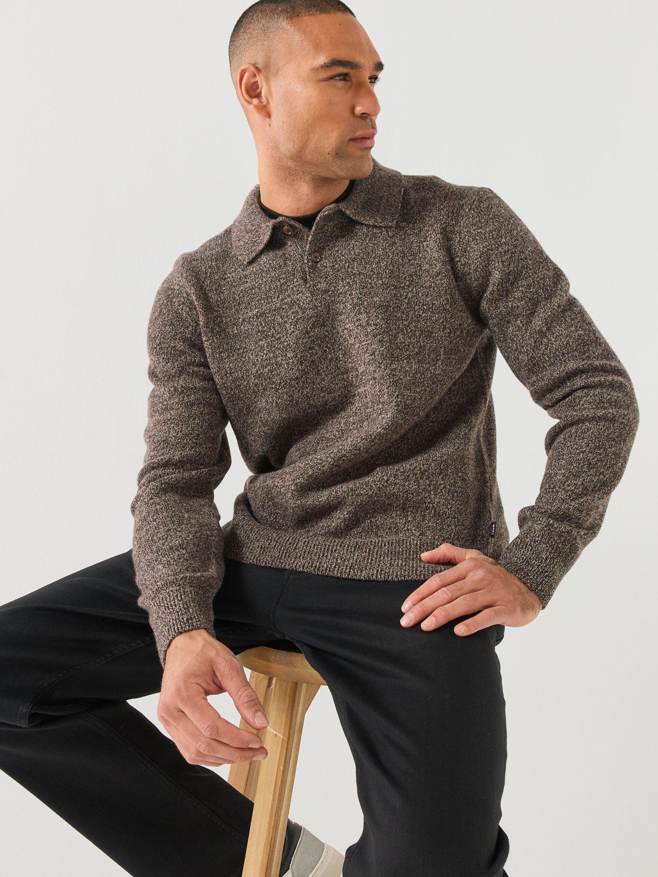 Image 4 of 6 of BOSS Mens C-Folpe Wool Knitted Long Sleeve Polo Shirt - Light Beige