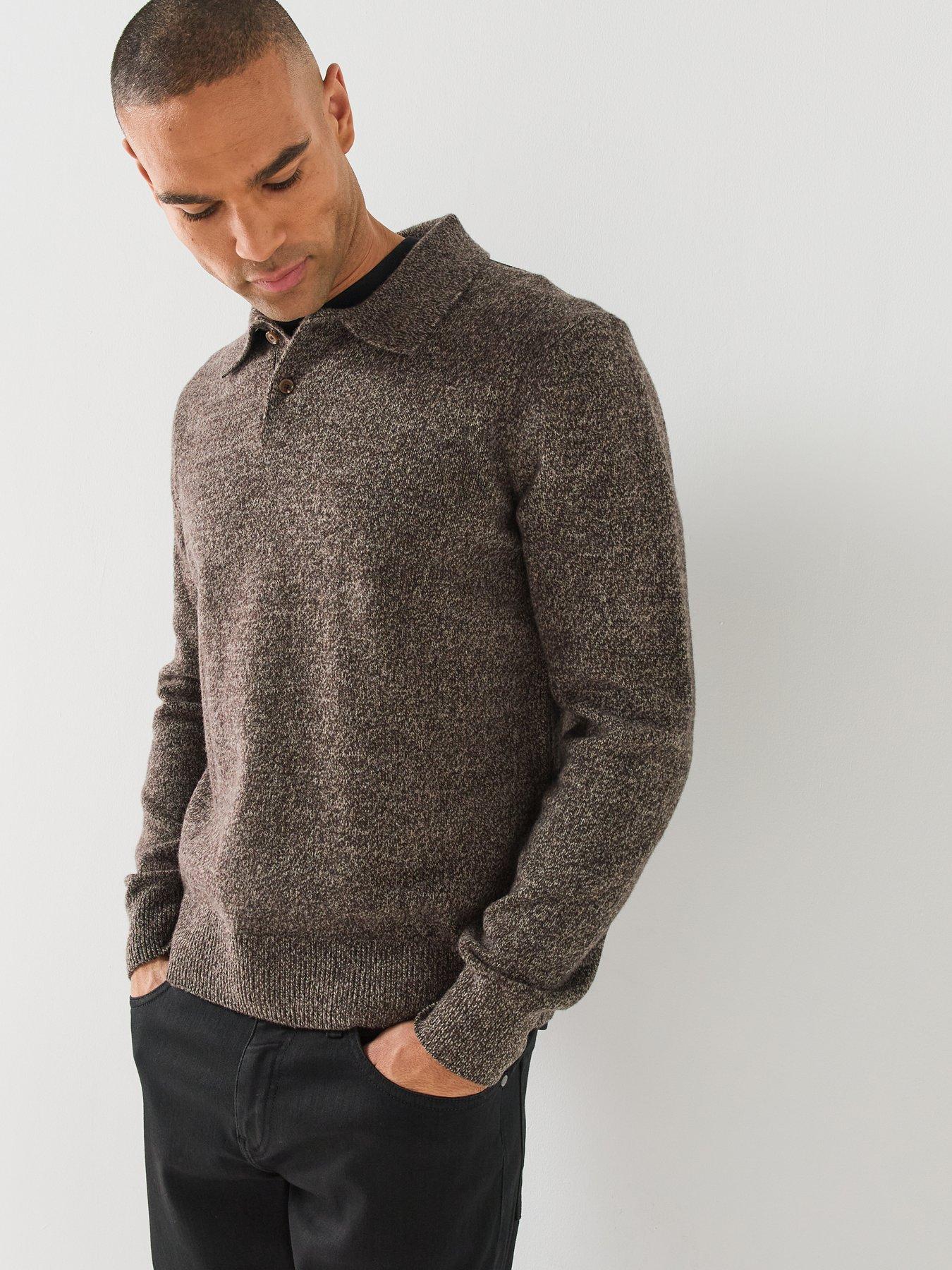 Image 5 of 6 of BOSS Mens C-Folpe Wool Knitted Long Sleeve Polo Shirt - Light Beige