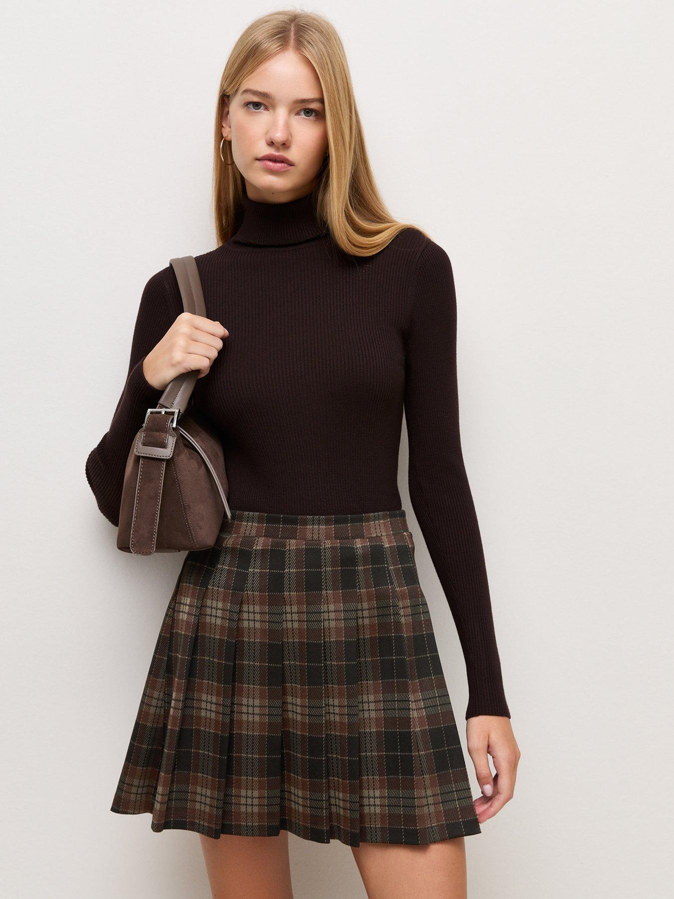 Image 1 of 6 of New Look Ponte Check Pleated Mini Skirt - Multi