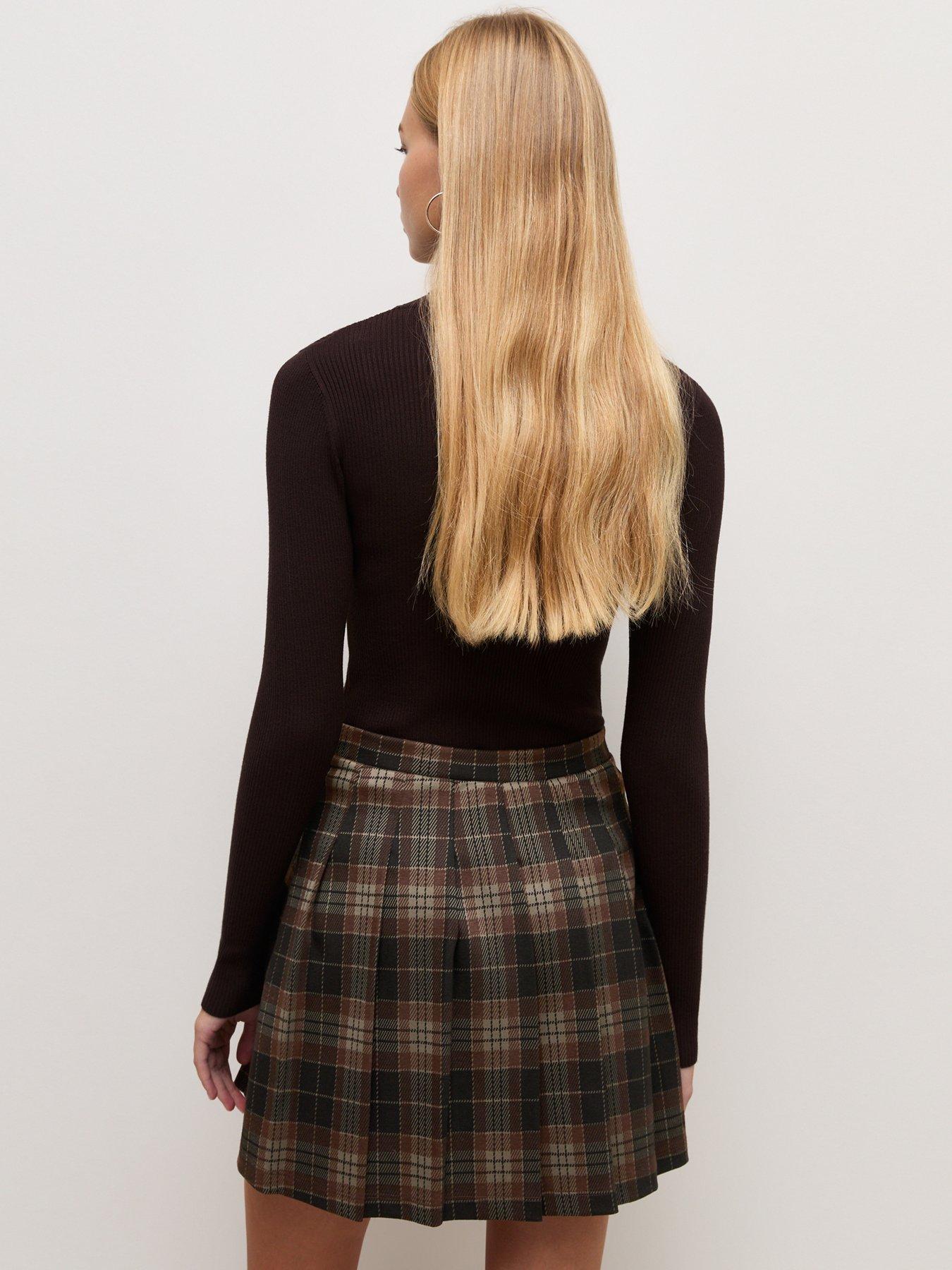 Image 2 of 6 of New Look Ponte Check Pleated Mini Skirt - Multi