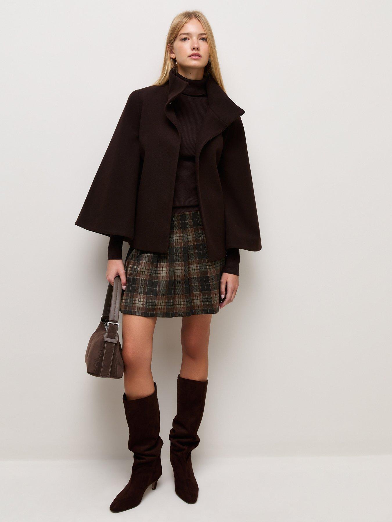 Image 3 of 6 of New Look Ponte Check Pleated Mini Skirt - Multi