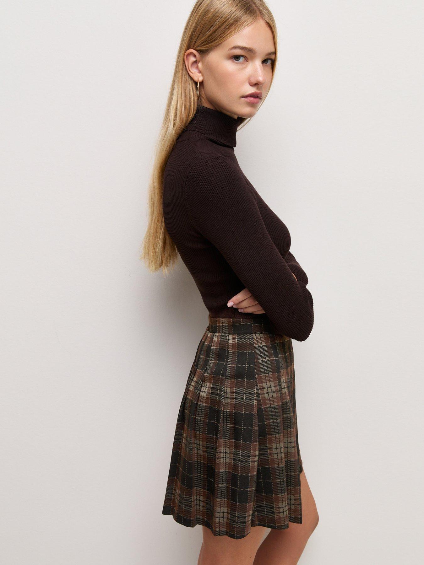 Image 4 of 6 of New Look Ponte Check Pleated Mini Skirt - Multi
