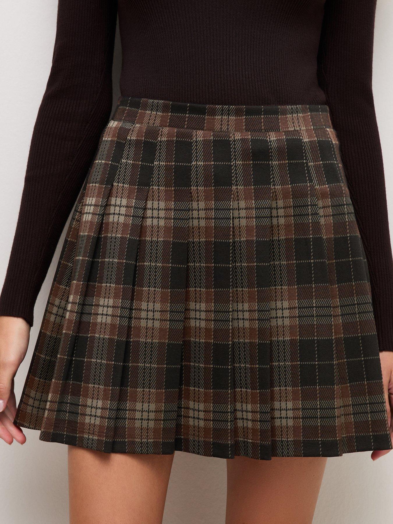 Image 5 of 6 of New Look Ponte Check Pleated Mini Skirt - Multi