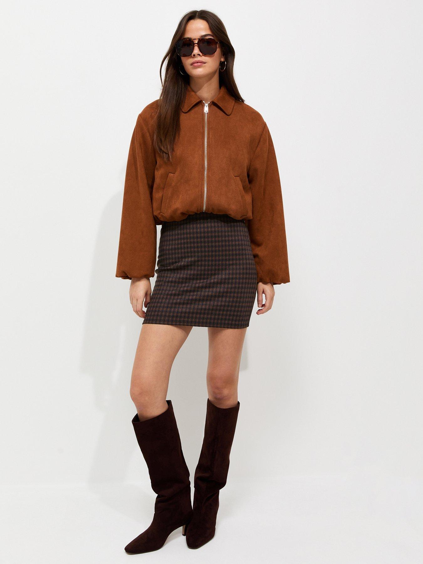 Image 3 of 5 of New Look Brown Jacquard Jersey Check Tube Mini Skirt