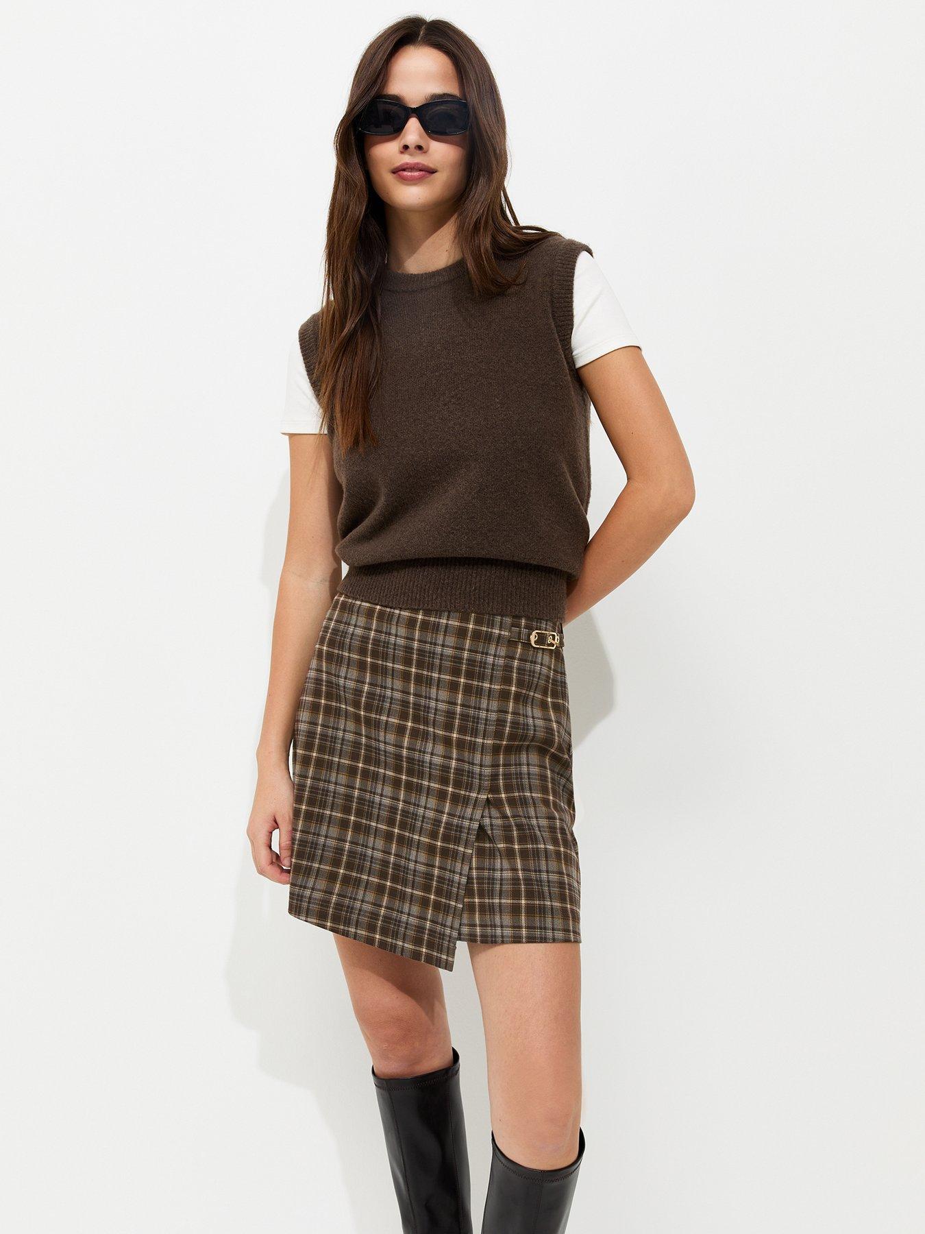 New Look Brown Check Wrap Mini Skort