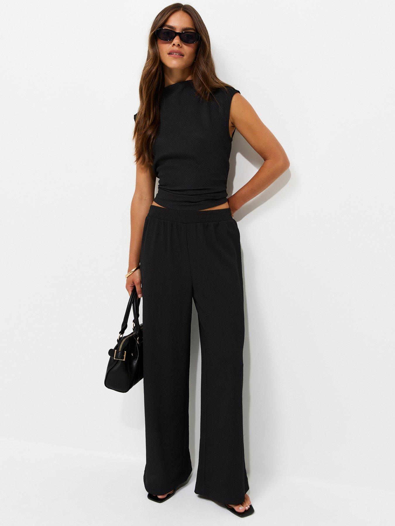 New Look Petite Crinkle Jersey Wide Leg Trousers - Black