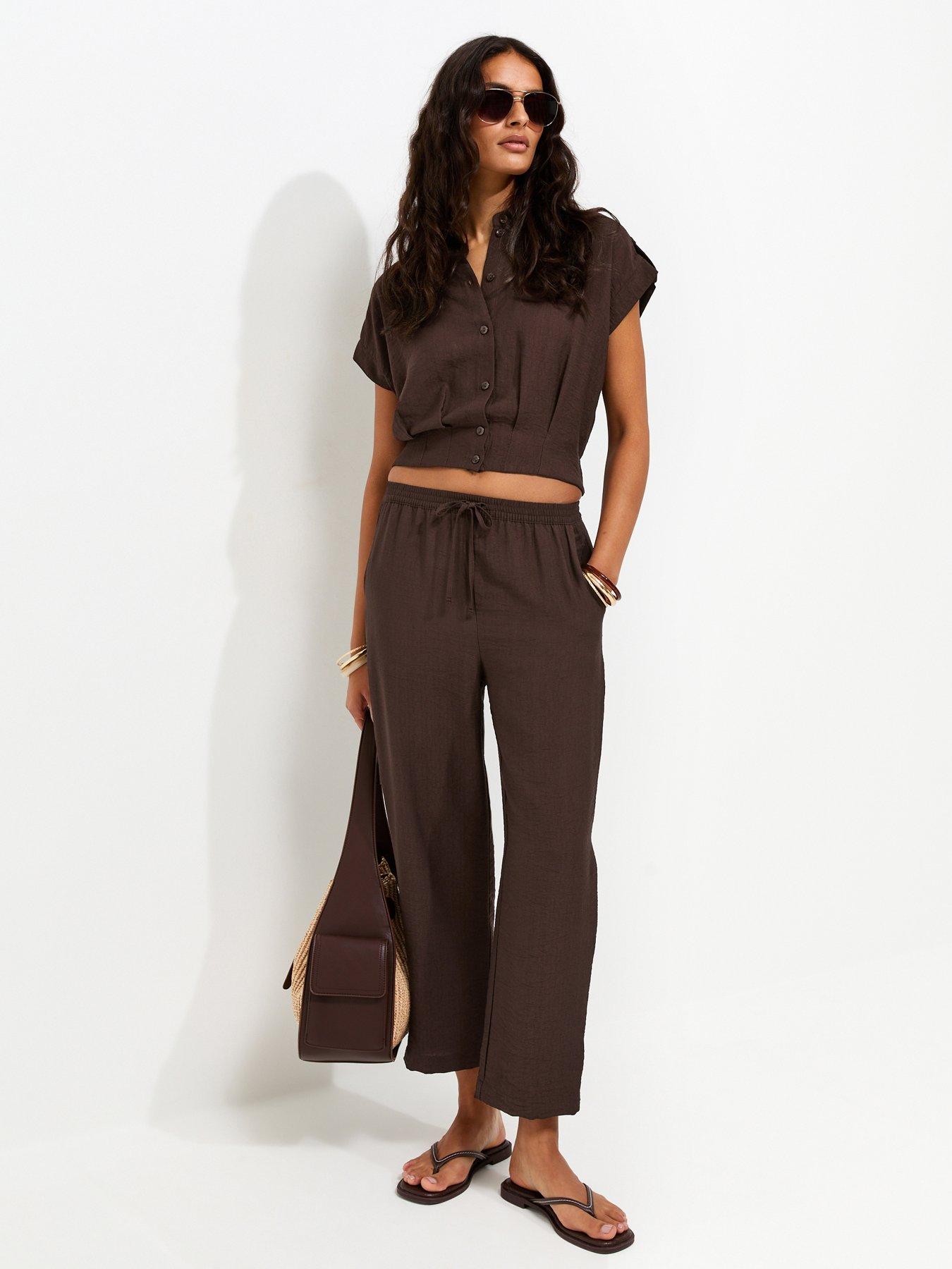 New Look Woven Ankle Grazer Co-ord Trousers - Brown
