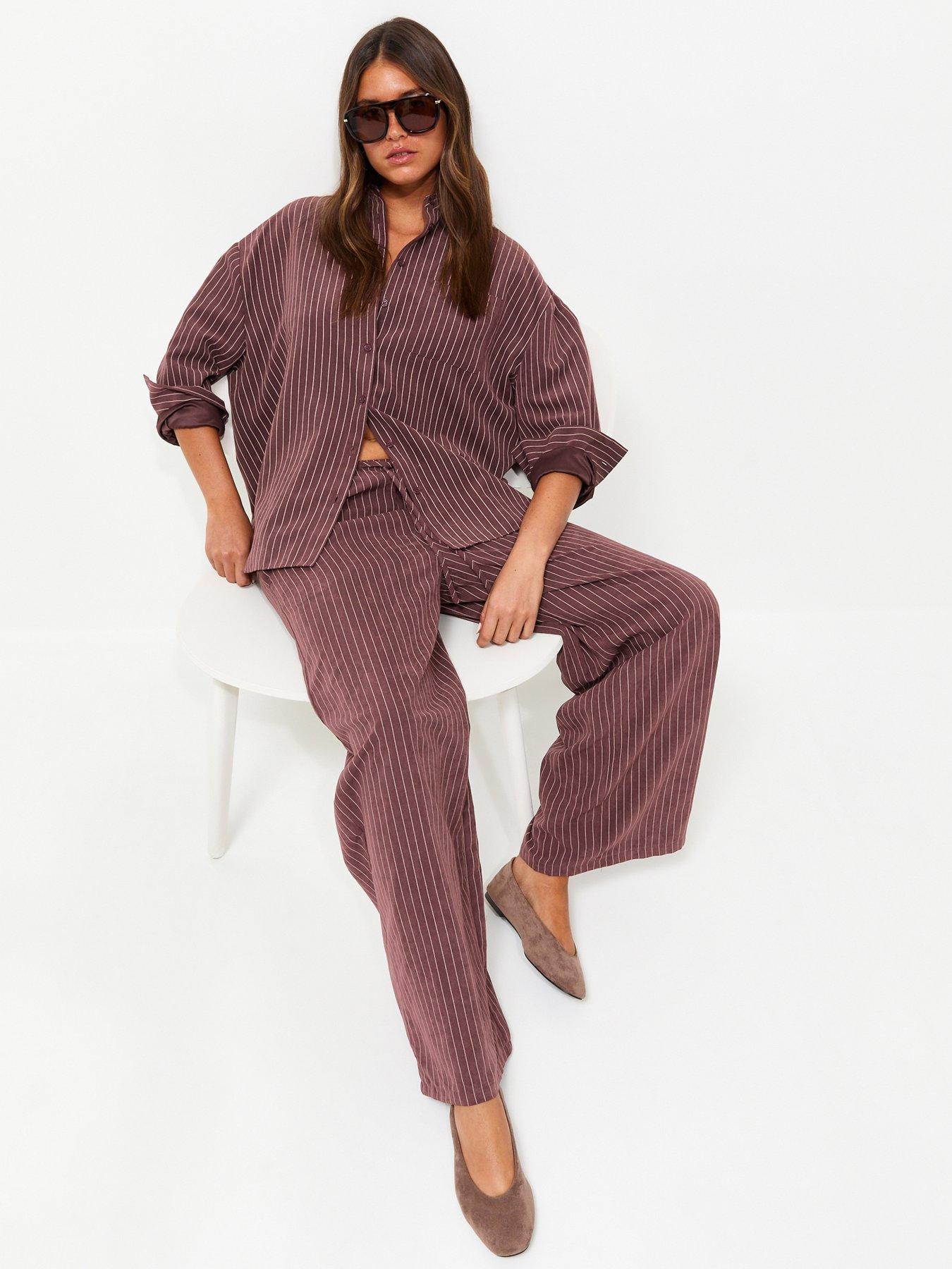 New Look Striped Woven Wide Leg Trousers - Red