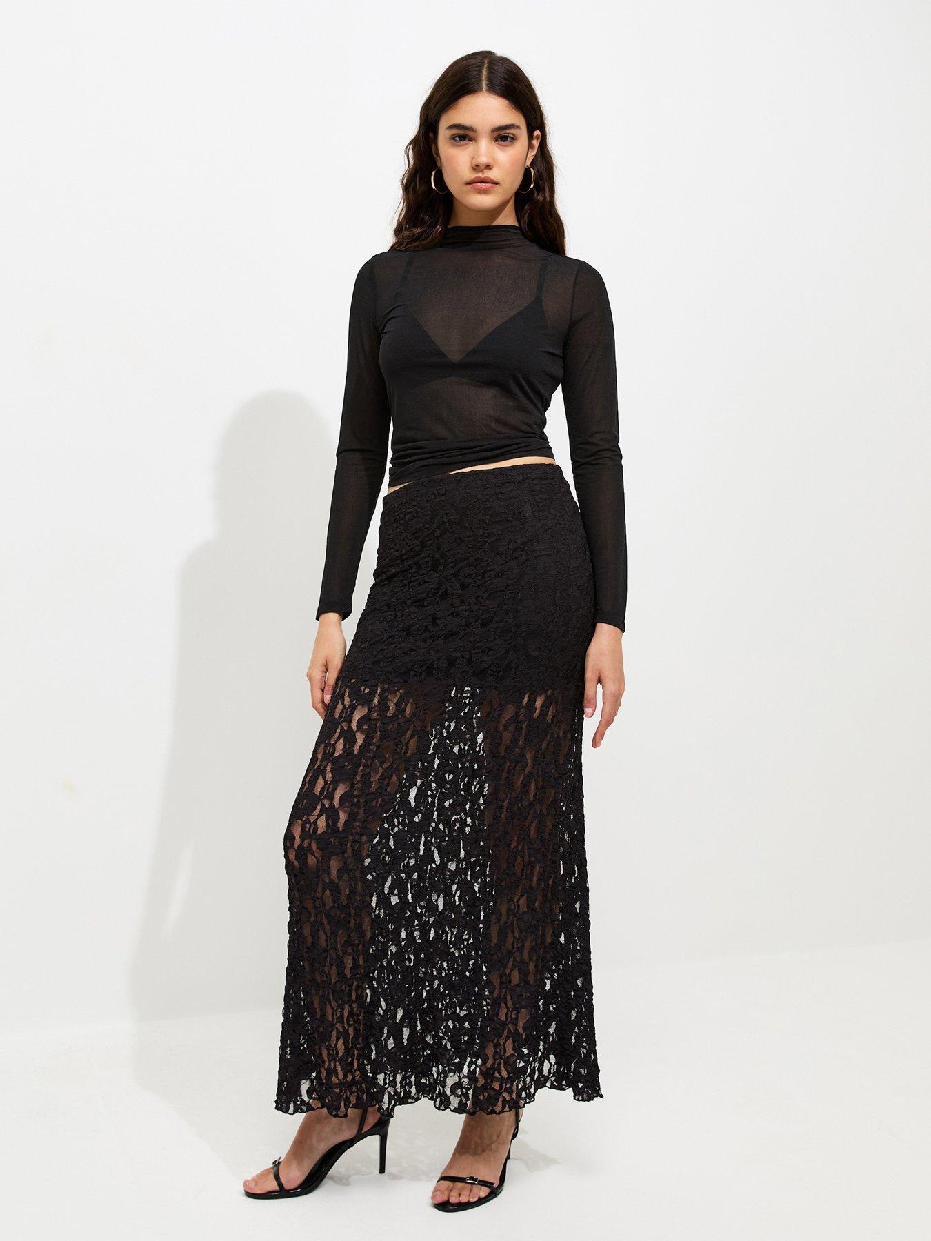Image 1 of 5 of New Look Sheer Lace Midaxi Skirt - Black