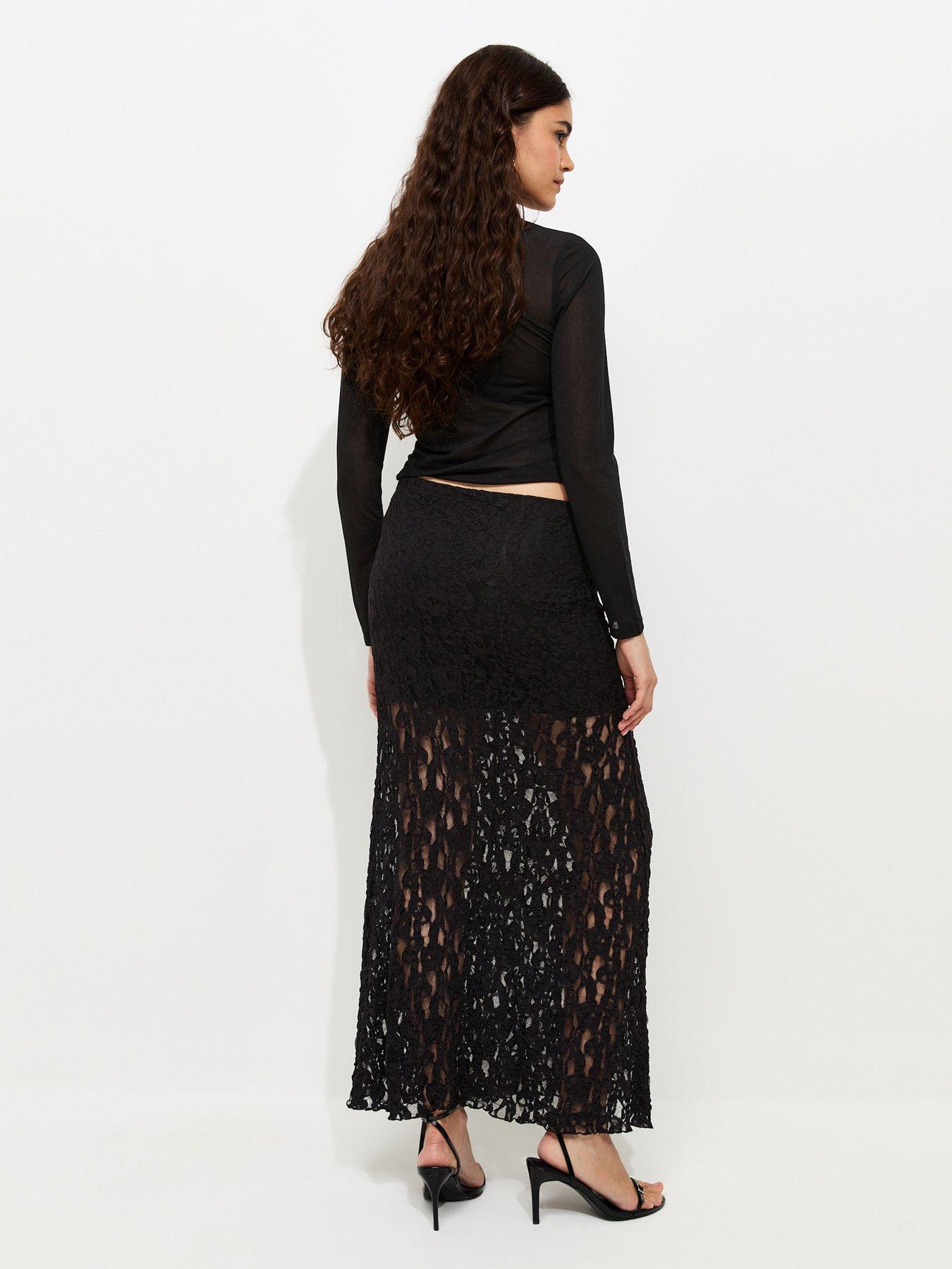 Image 2 of 5 of New Look Sheer Lace Midaxi Skirt - Black