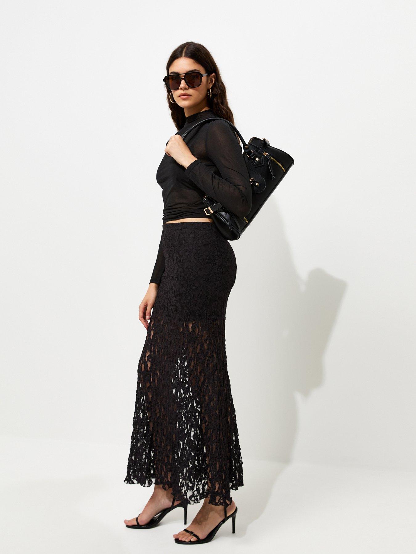 Image 3 of 5 of New Look Sheer Lace Midaxi Skirt - Black