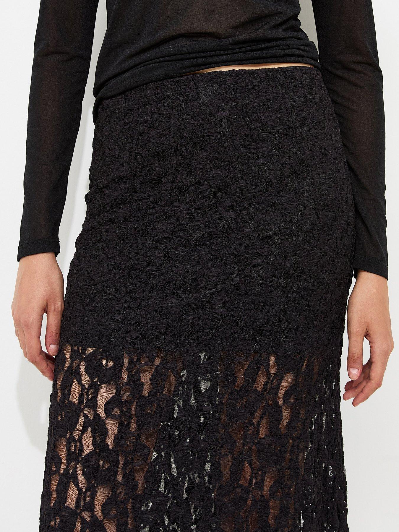 Image 4 of 5 of New Look Sheer Lace Midaxi Skirt - Black