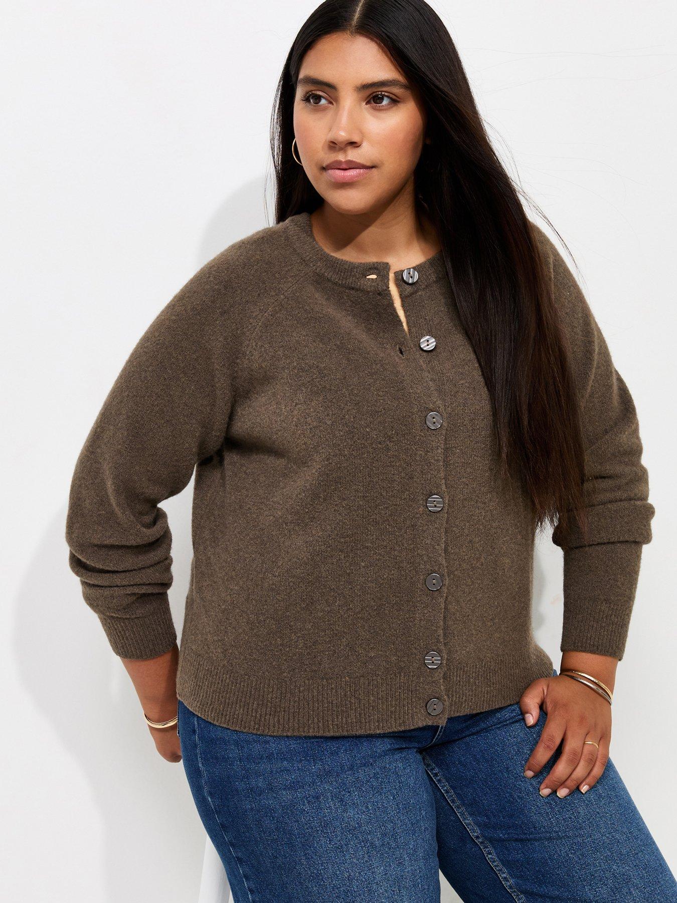 New Look Curves Dark Mink Raglan Sleeve Meet The Jean Cardigan