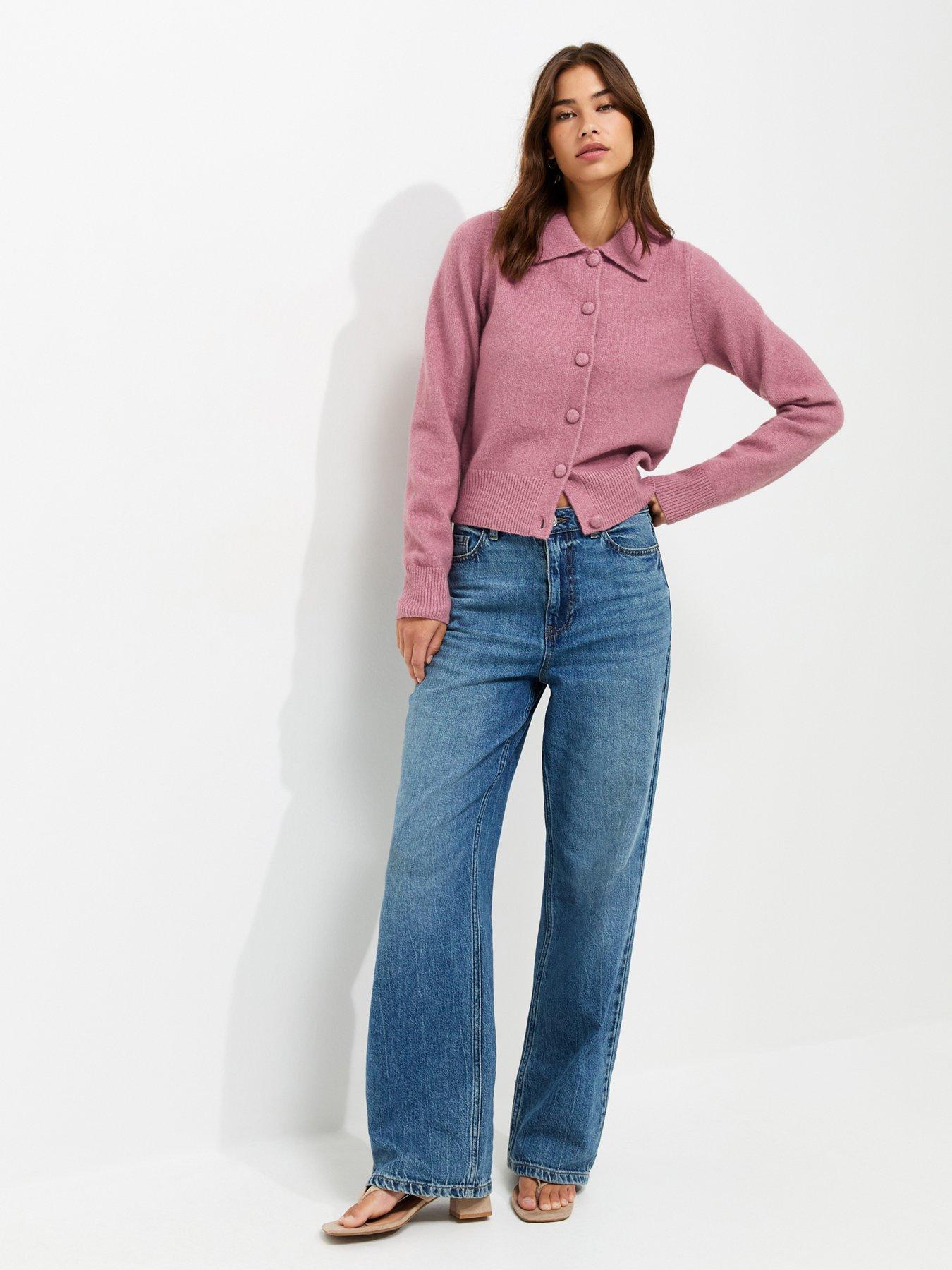 Image 3 of 5 of New Look Midweight Knit Collared Button Front Cardigan - Pink