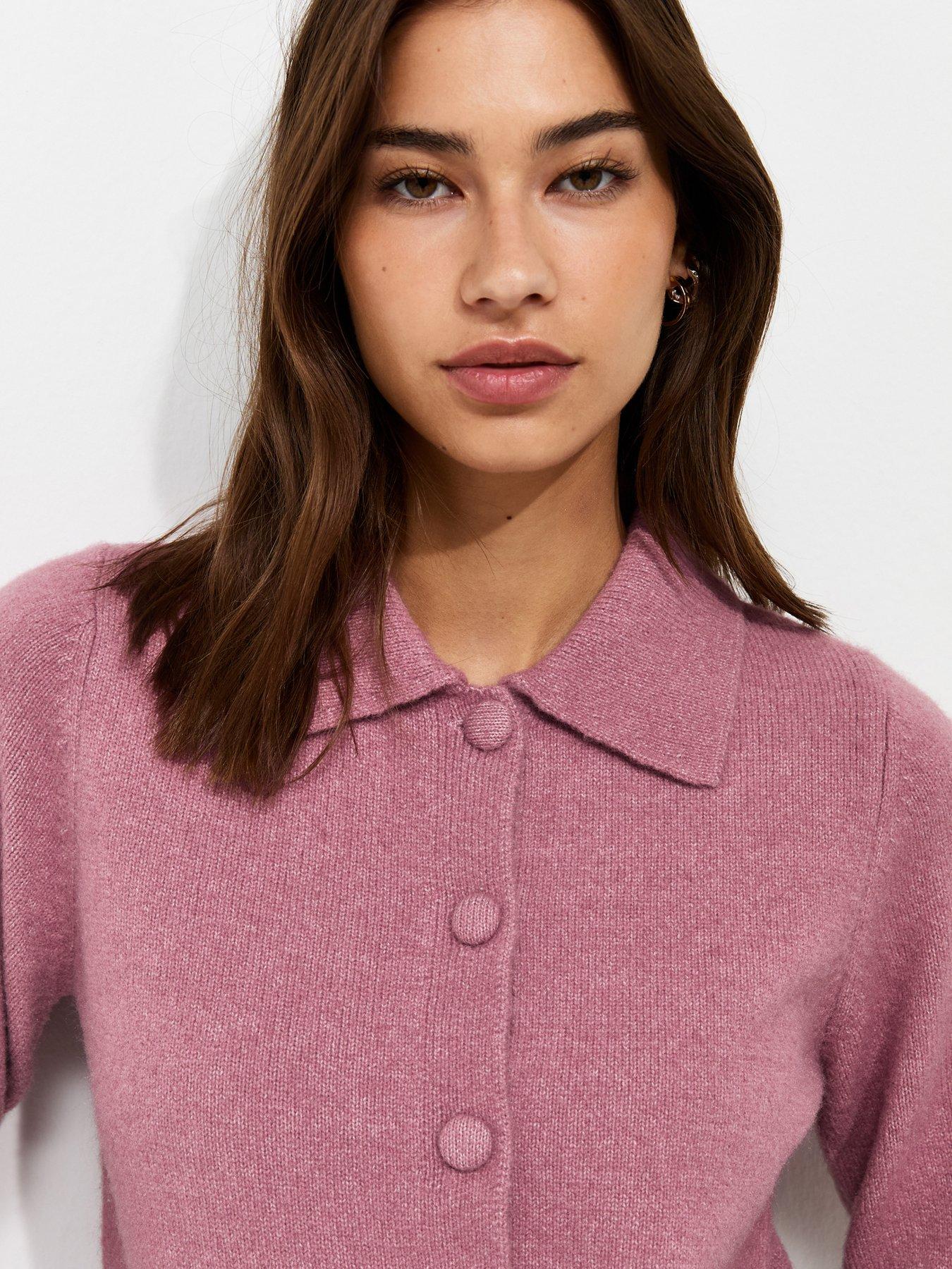 Image 4 of 5 of New Look Midweight Knit Collared Button Front Cardigan - Pink