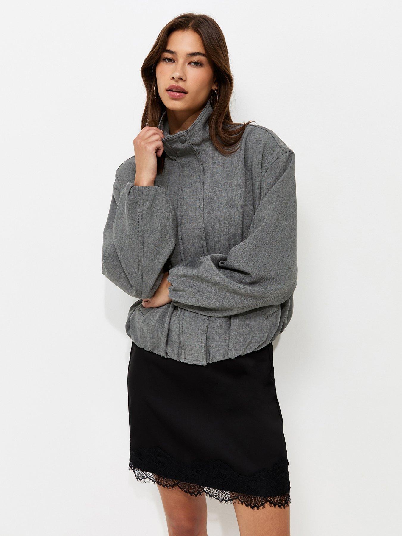 New Look High Neck Bubble Hem Co-ord Jacket - Grey