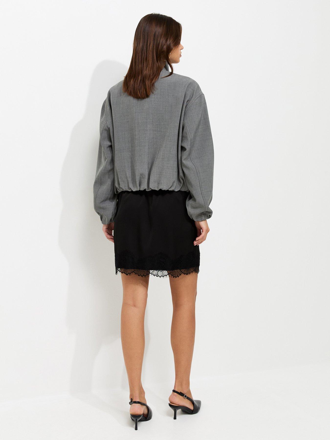 Image 2 of 5 of New Look High Neck Bubble Hem Co-ord Jacket&nbsp;- Grey