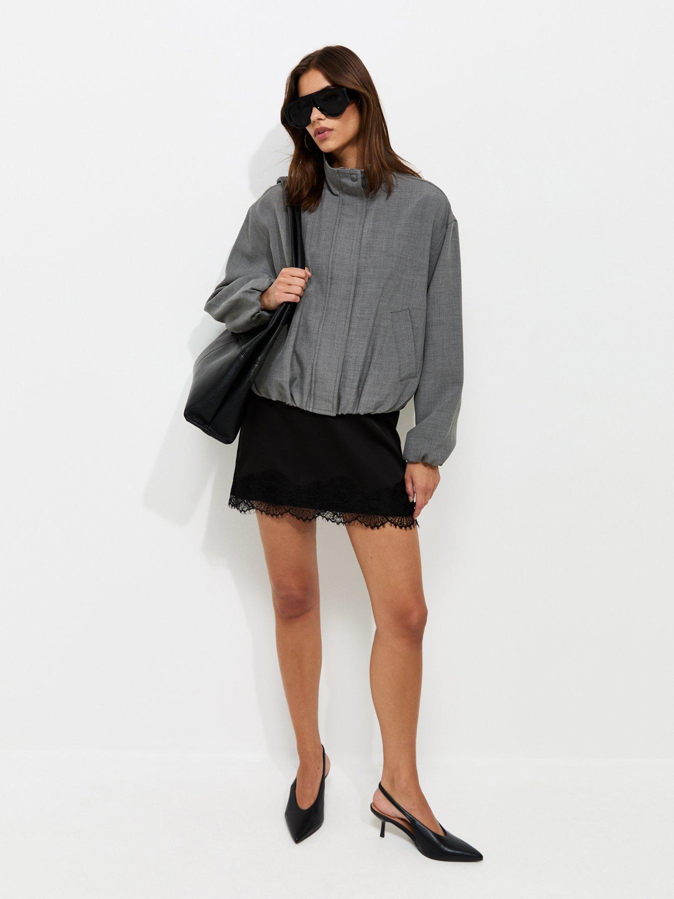 Image 3 of 5 of New Look High Neck Bubble Hem Co-ord Jacket&nbsp;- Grey