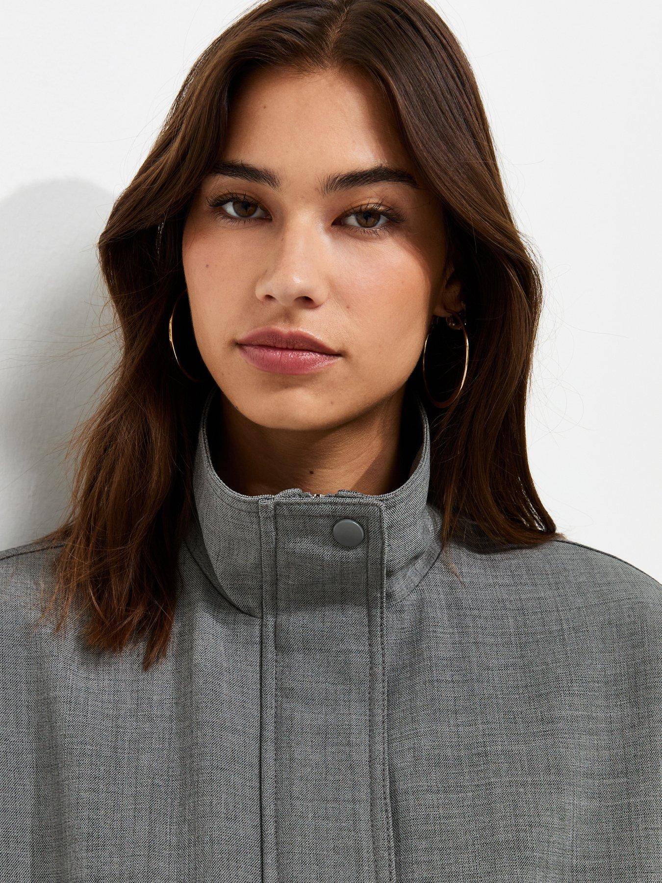 Image 4 of 5 of New Look High Neck Bubble Hem Co-ord Jacket&nbsp;- Grey