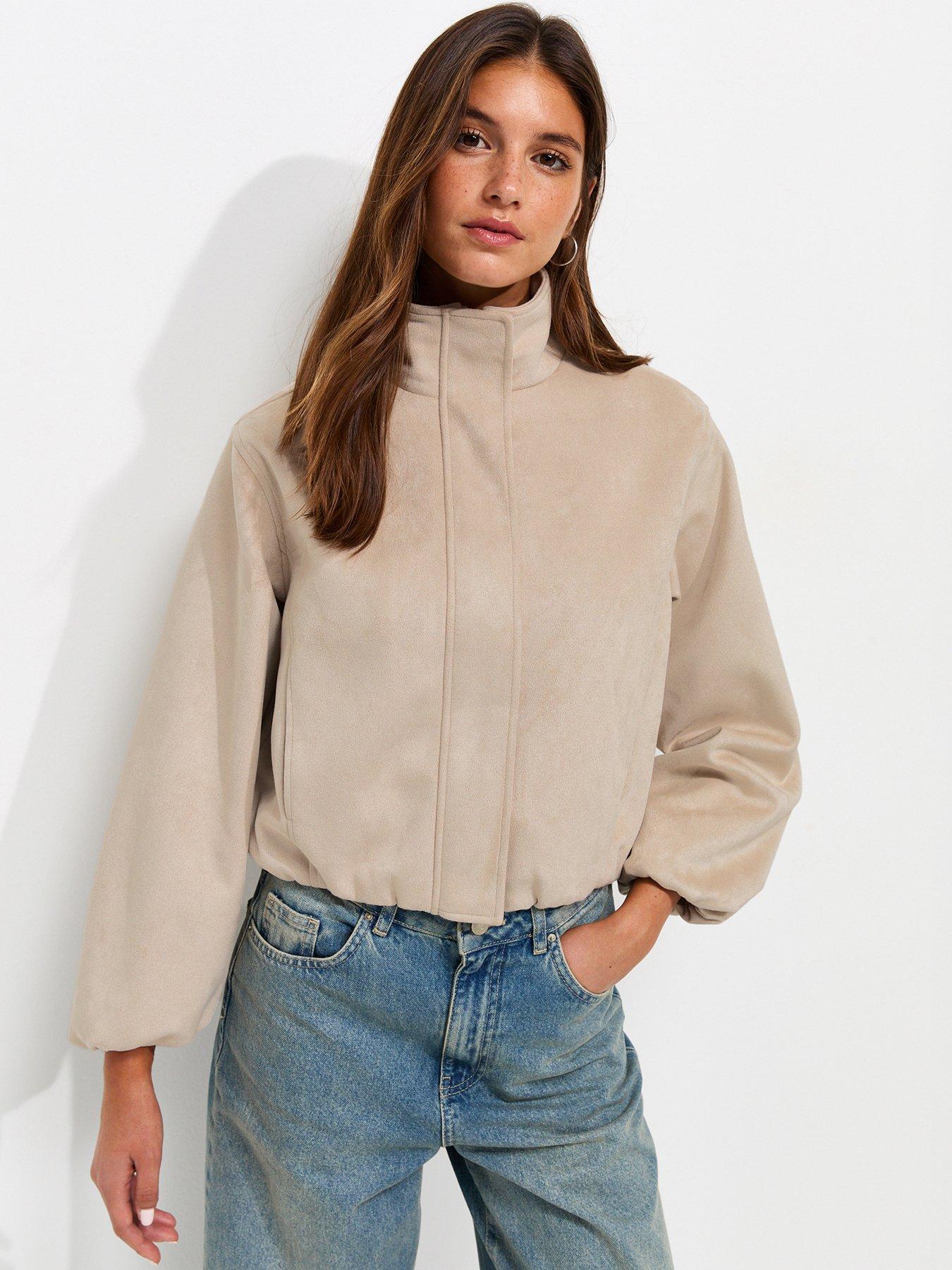New Look Stone Faux Suede Bubble Hem Jacket