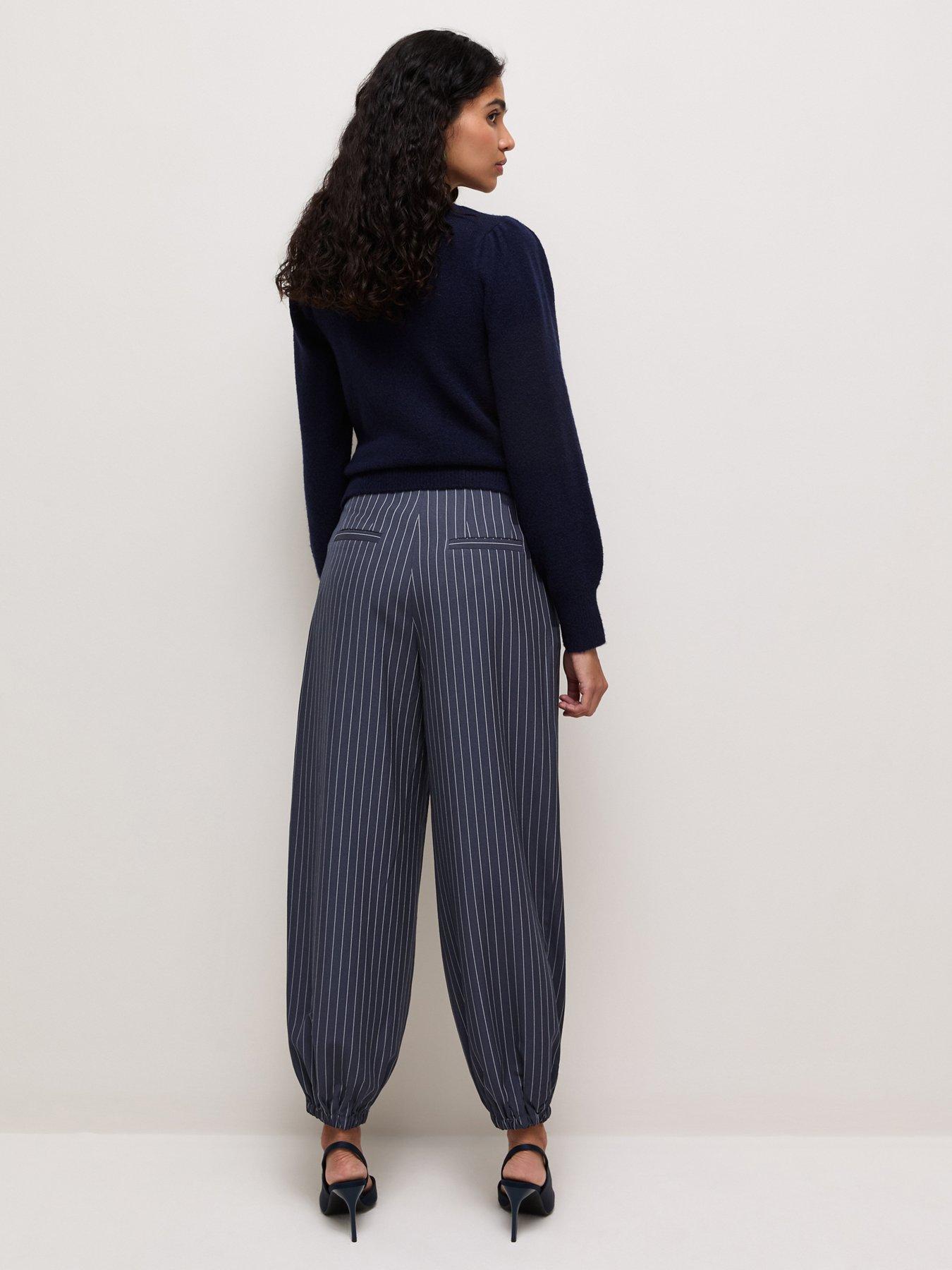 Image 2 of 5 of New Look Pinstriped Tapered Cuffed Trousers - Blue