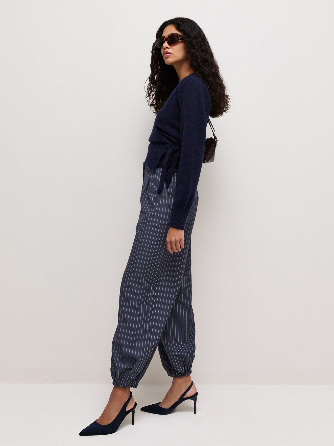 Image 3 of 5 of New Look Pinstriped Tapered Cuffed Trousers - Blue