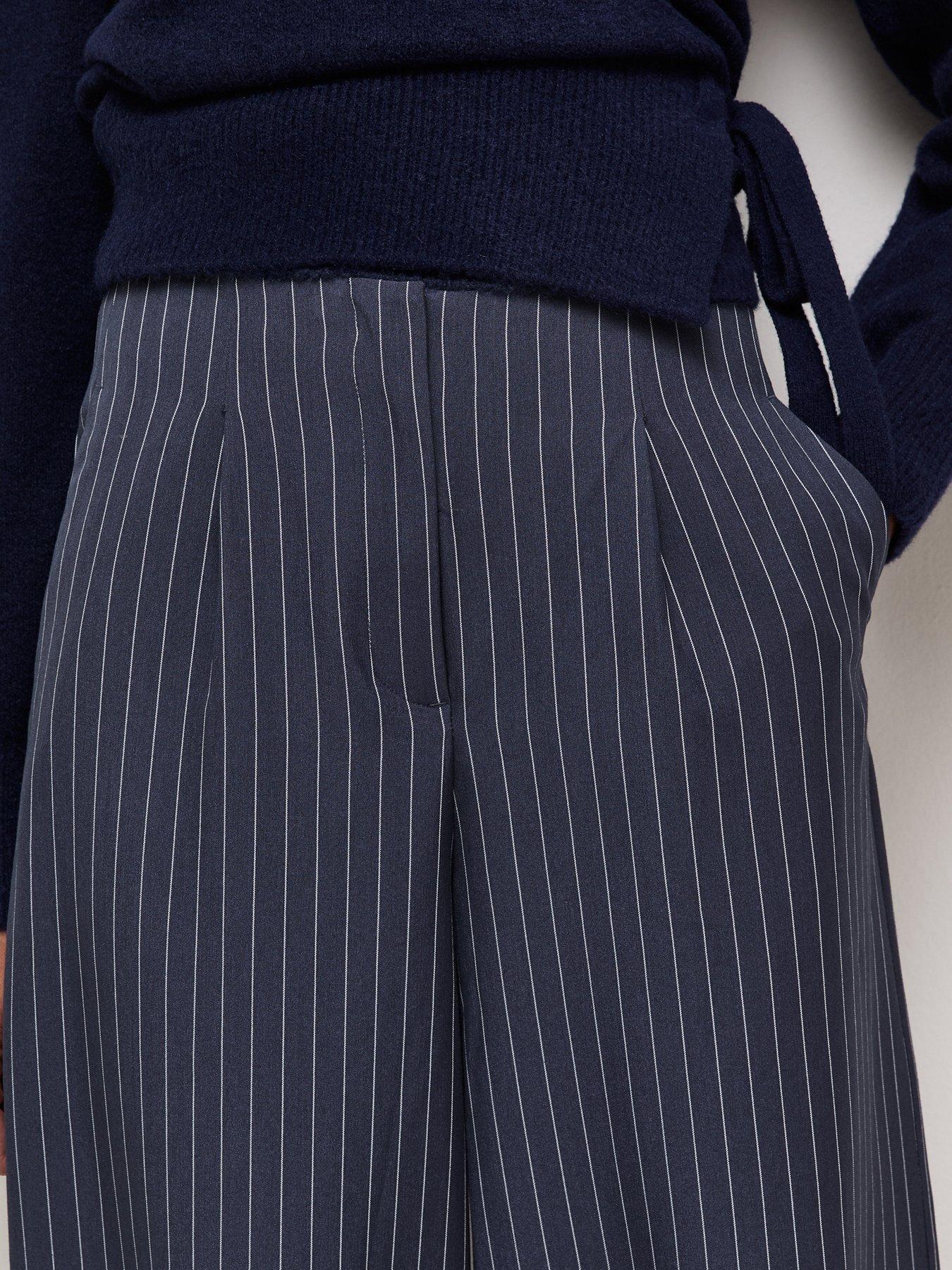 Image 4 of 5 of New Look Pinstriped Tapered Cuffed Trousers - Blue