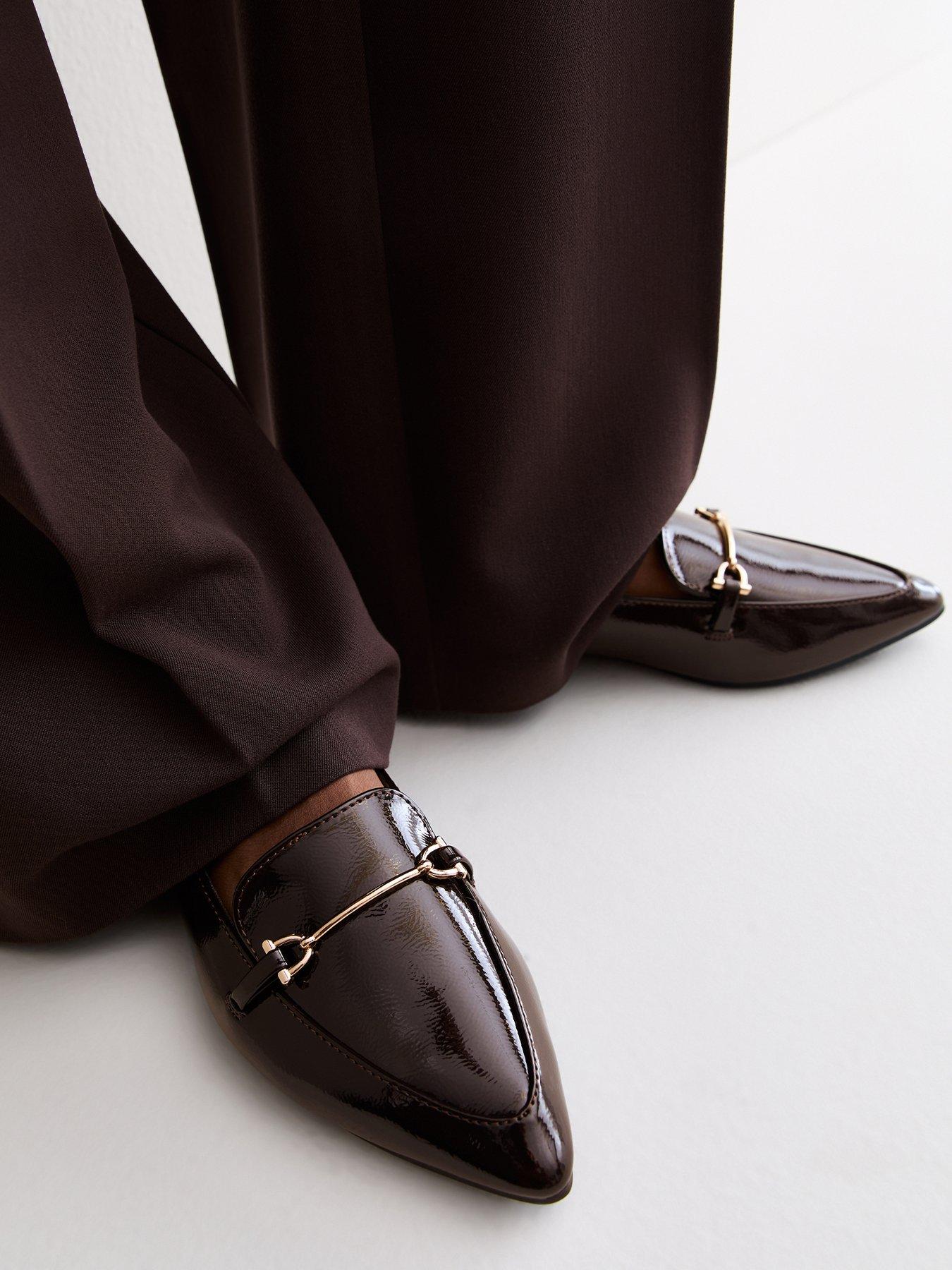 New Look Women's Patent Faux Leather Pointed Loafers Brown