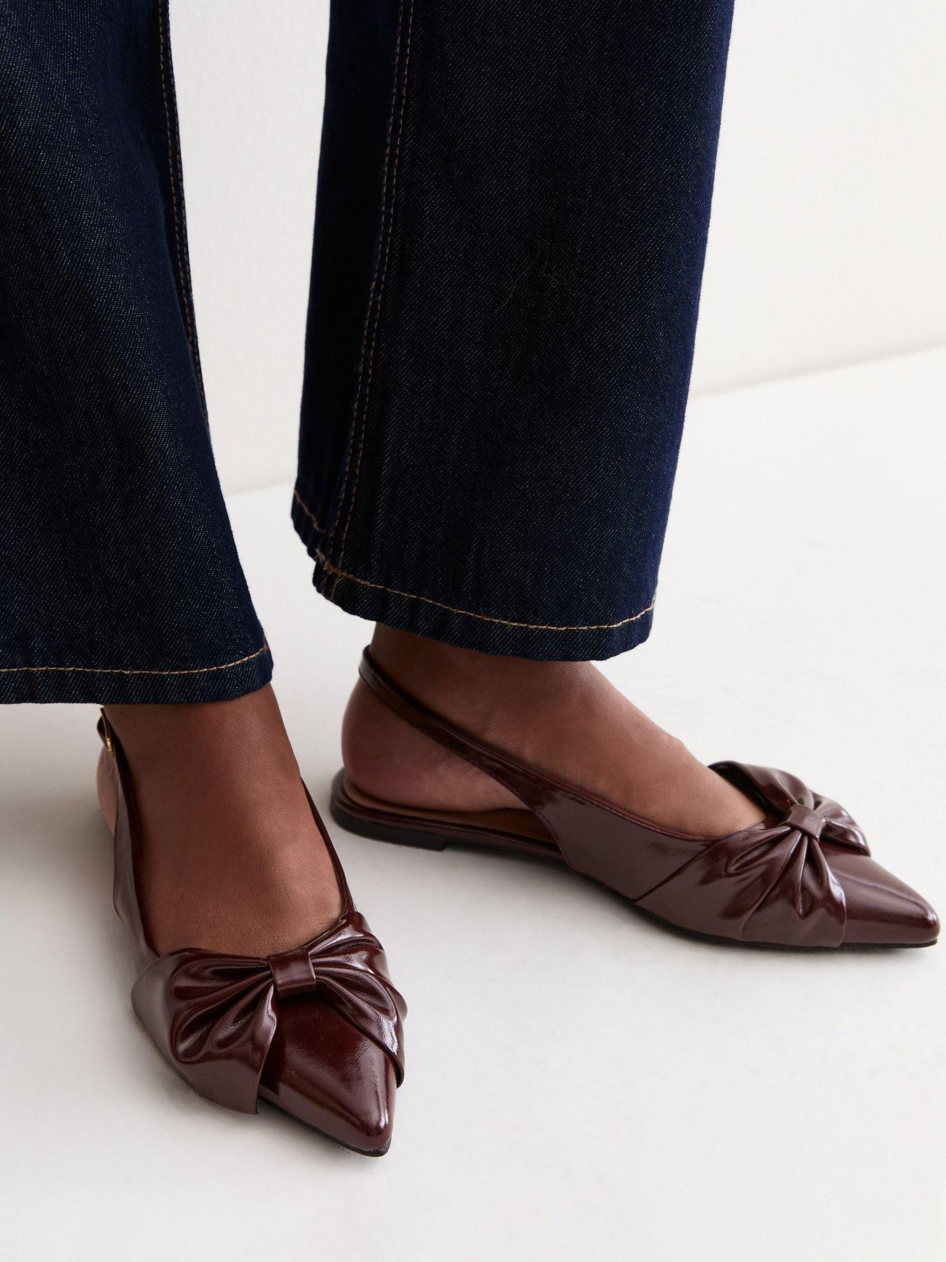 Image 1 of 6 of New Look Women's Faux Leather Bow Slingback Flats - Brown