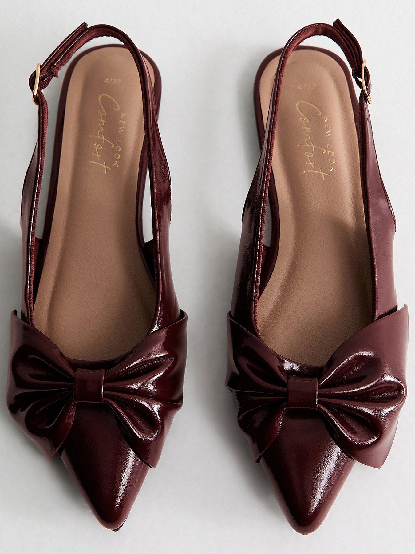 Image 4 of 6 of New Look Women's Faux Leather Bow Slingback Flats - Brown