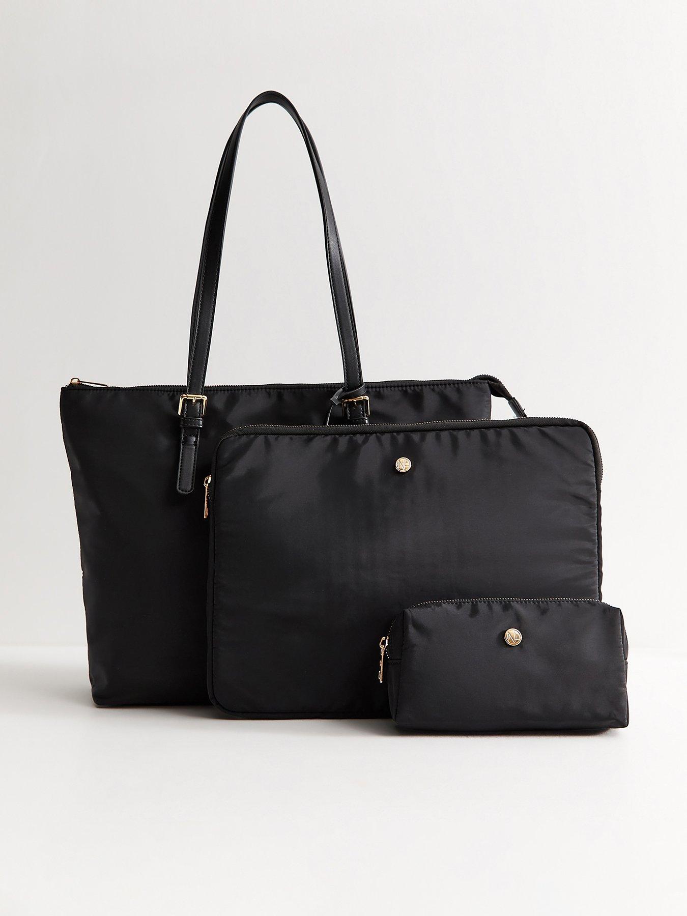 New Look Fabric Tote Bag, Laptop Case And Pouch Trio - Black