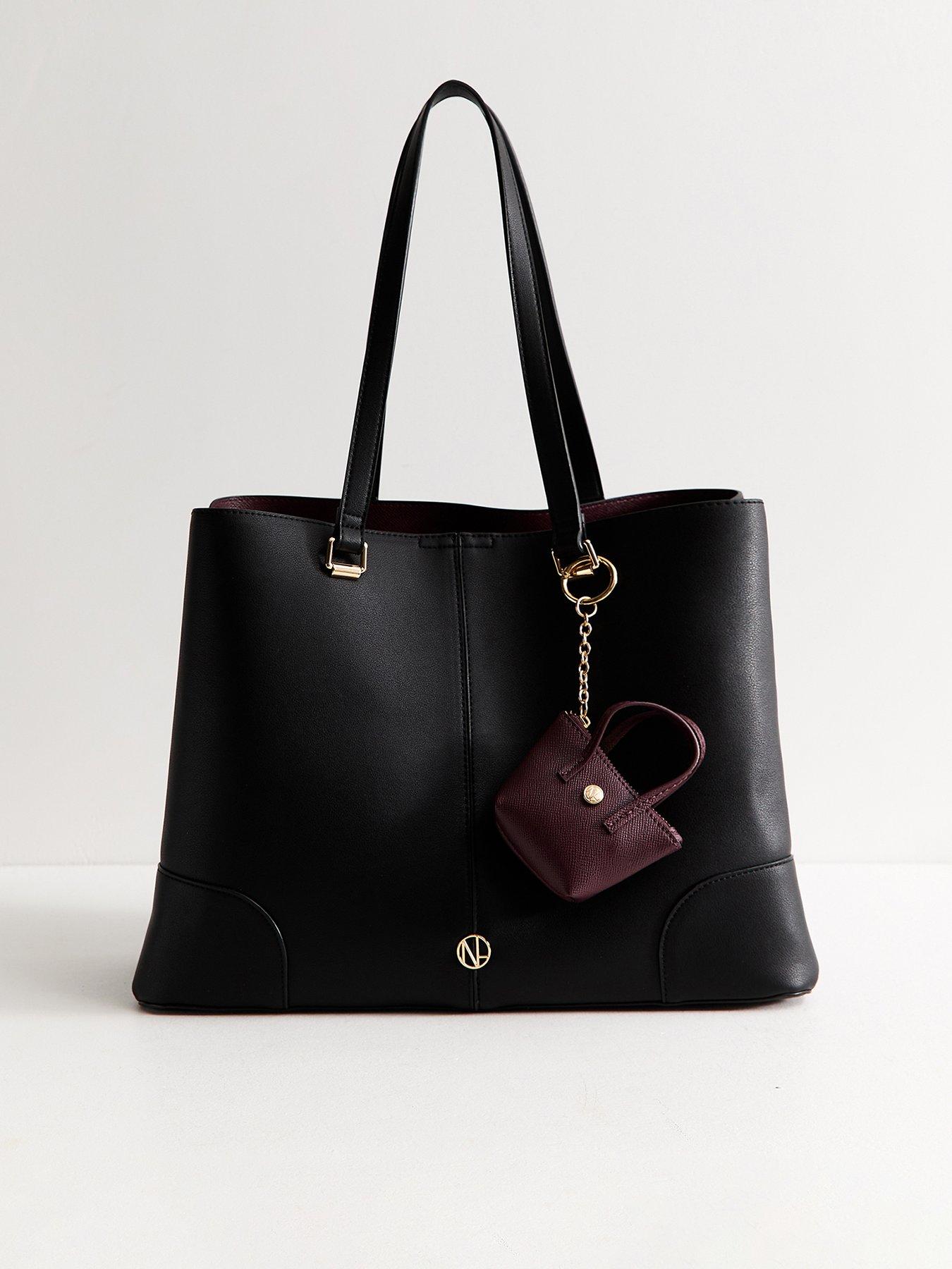 New Look Faux Leather Triple Compartment Tote Bag - Black