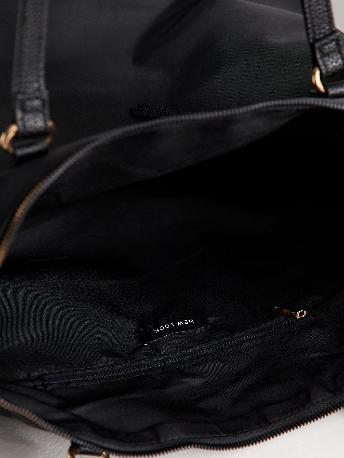 Image 5 of 5 of New Look Faux Leather Logo Plaque Front Pocket Tote School&nbsp;Bag - Black